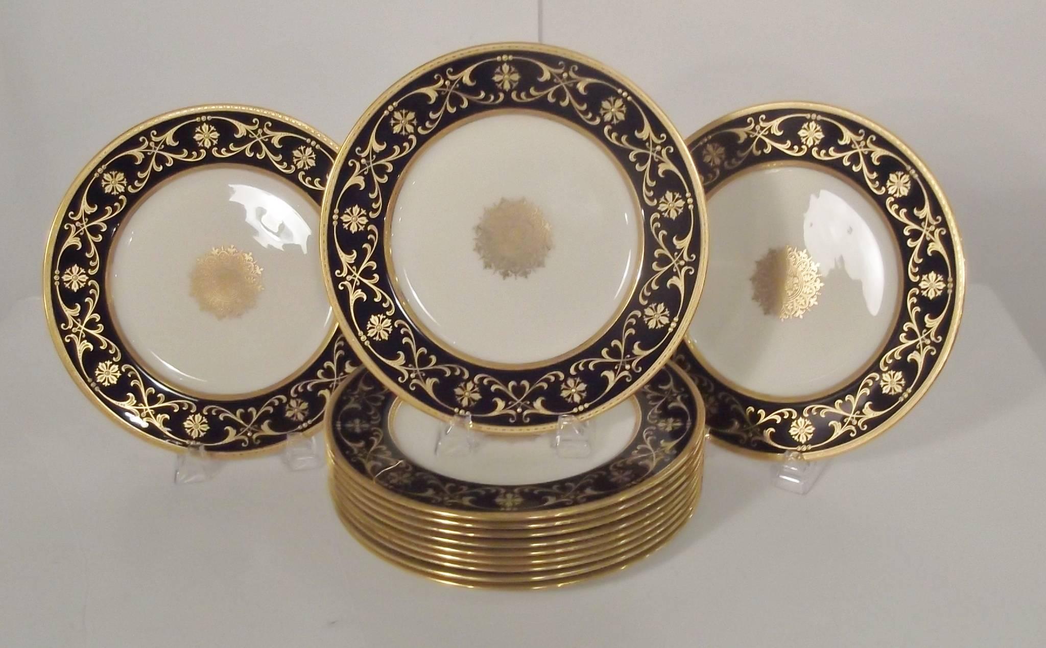 Set of 12 Cobalt and Raised Gilt Service Plates 3