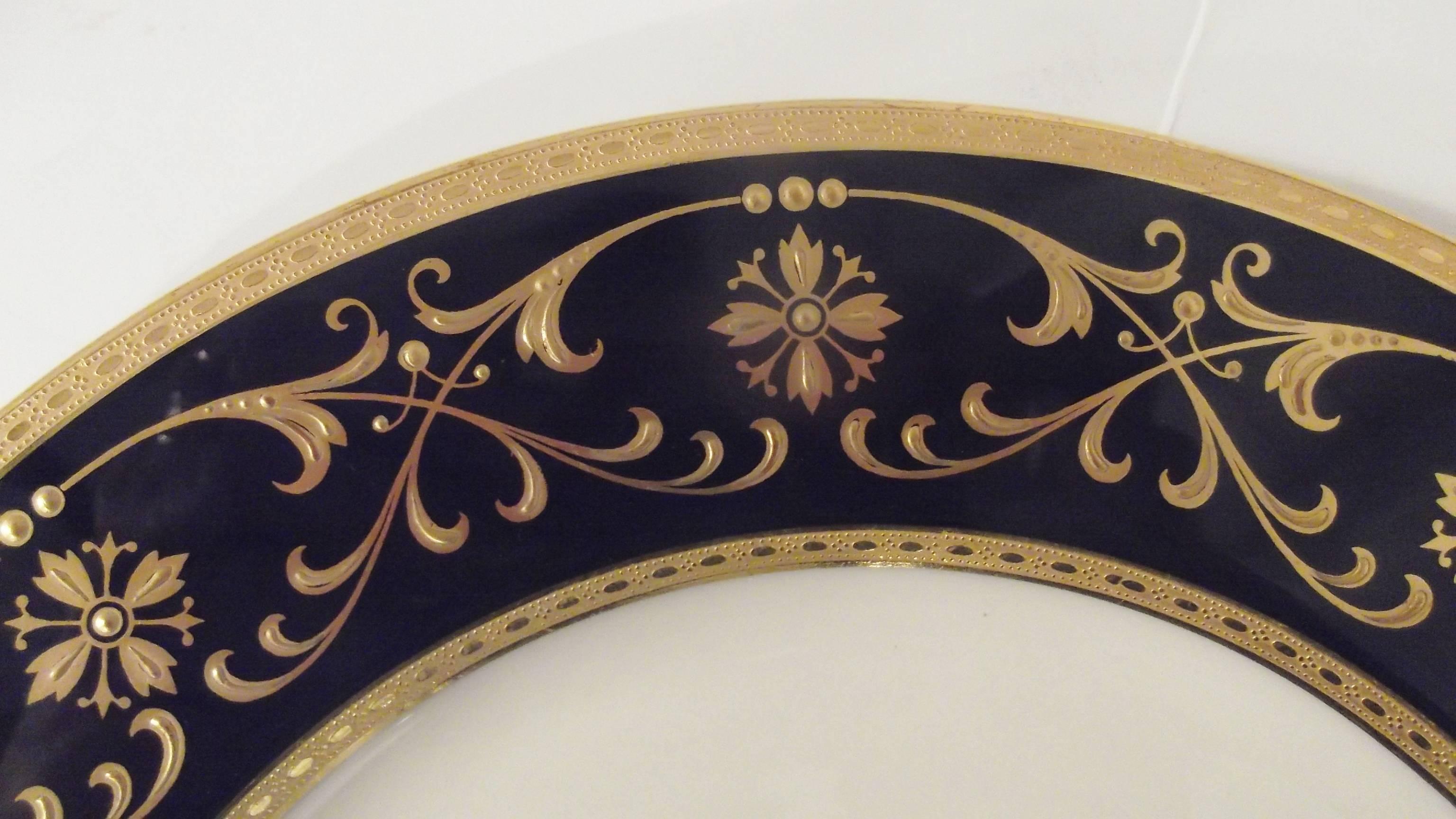 American Set of 12 Cobalt and Raised Gilt Service Plates