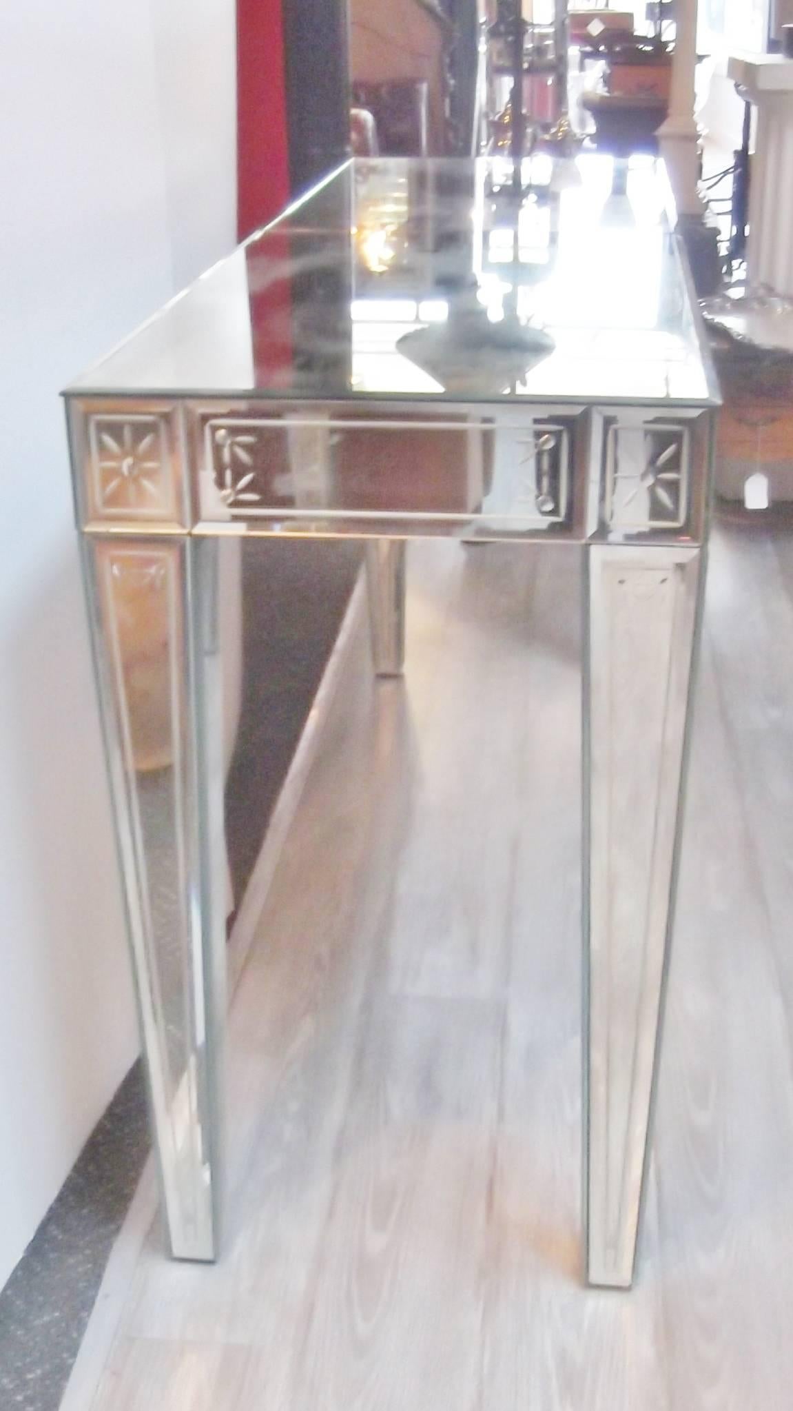 Art Deco Distressed Mirrored Console Table