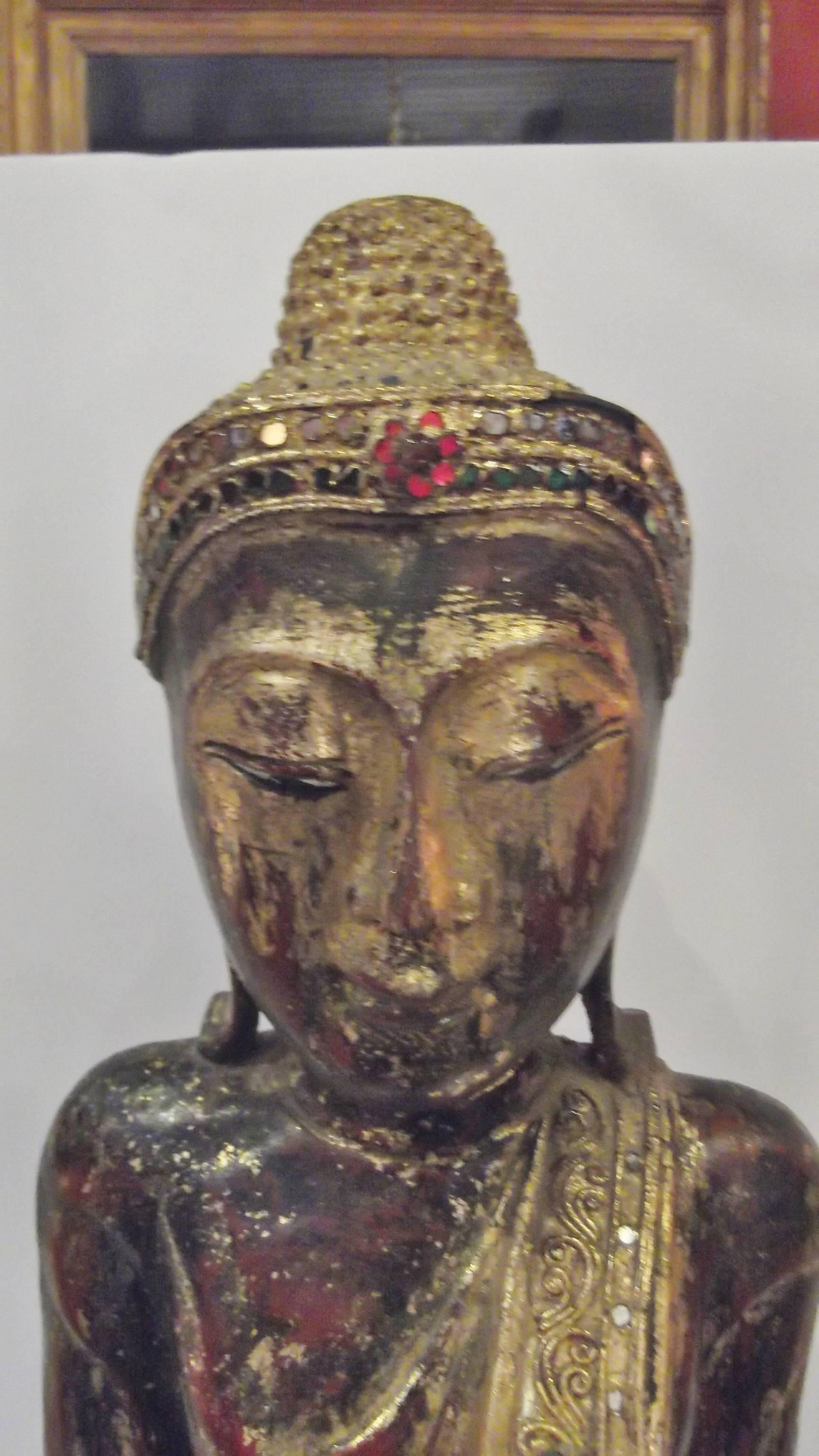 Burmese Standing Gilt and Jeweled Buddha 2