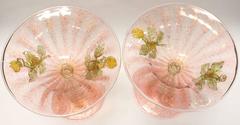 Pair of Murano Salviati Pink and Gold Compotes
