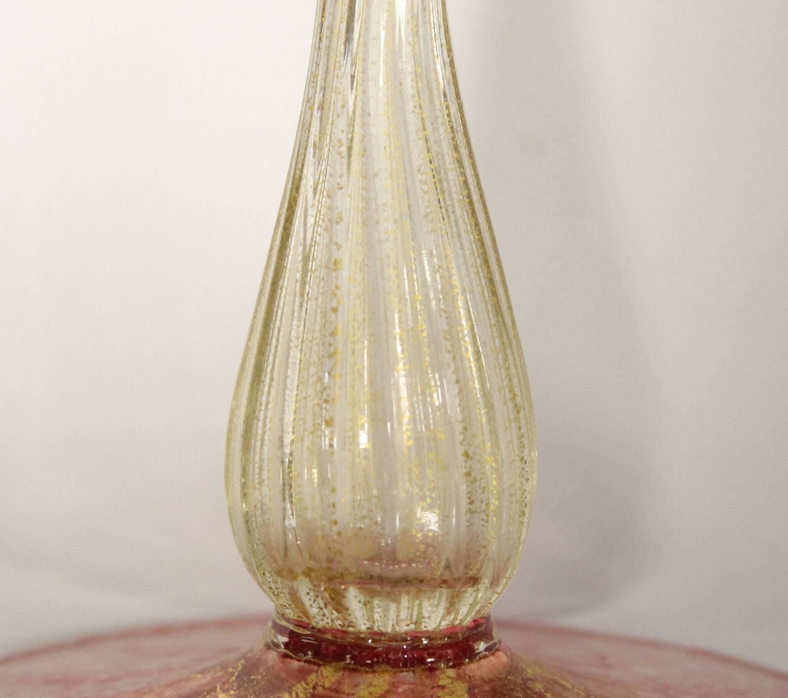 Pair of Murano Salviati Pink and Gold Compotes In Excellent Condition In Lambertville, NJ