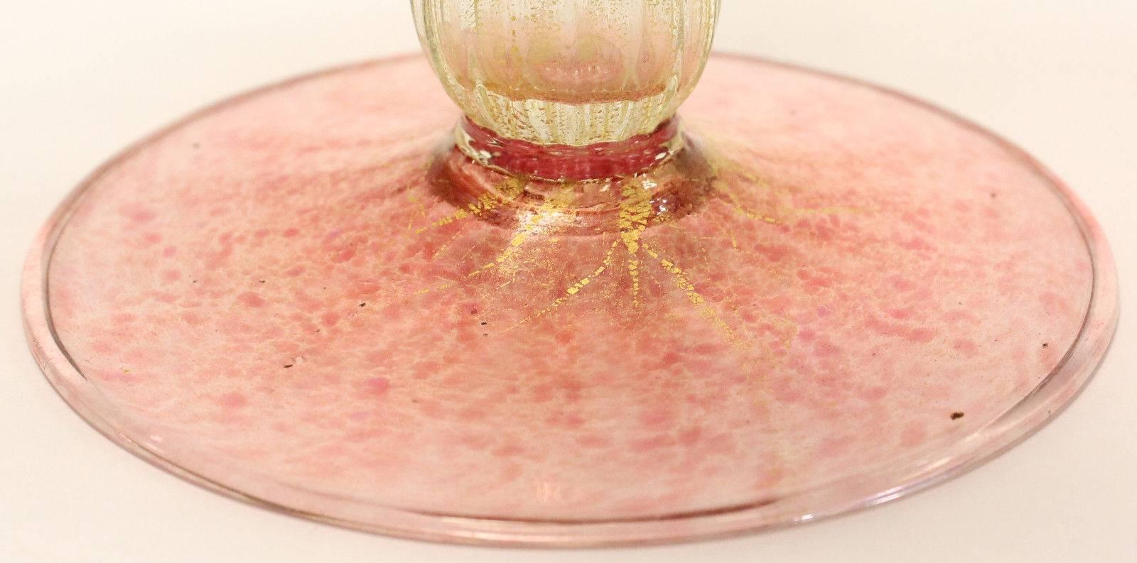 20th Century Pair of Murano Salviati Pink and Gold Compotes