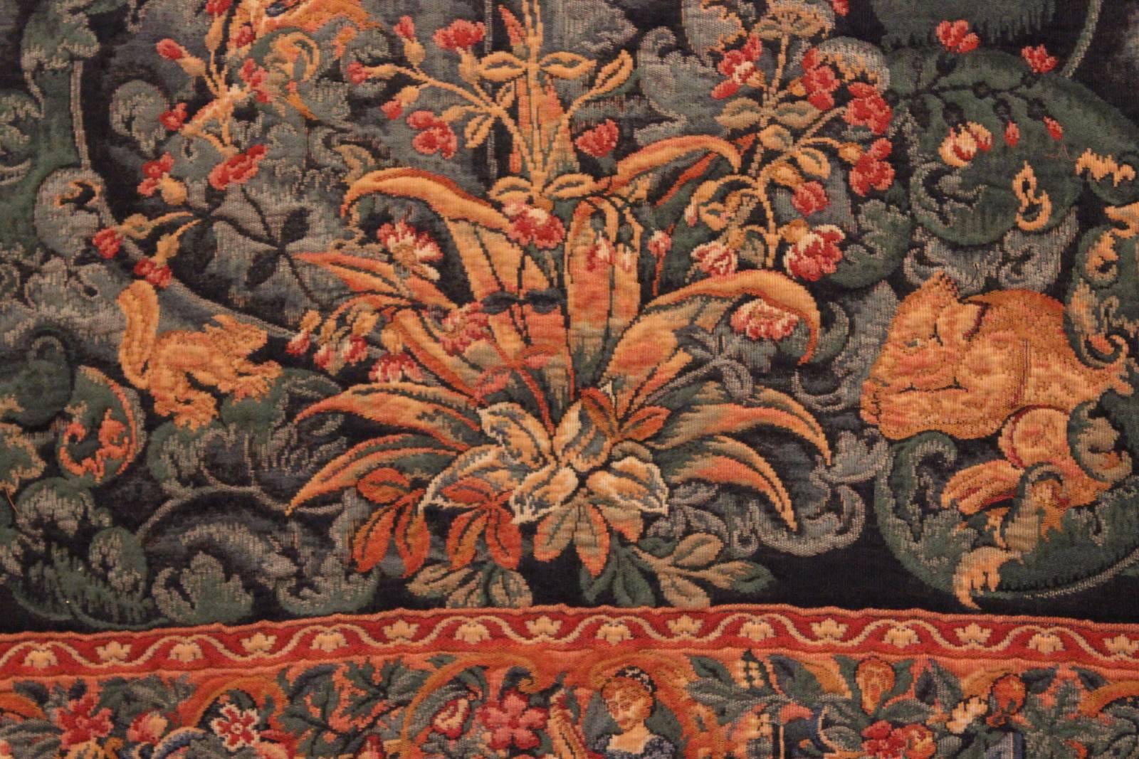 Vibrant French Tapestry Wall Hanging Verdure Audenarde In Excellent Condition In Lambertville, NJ