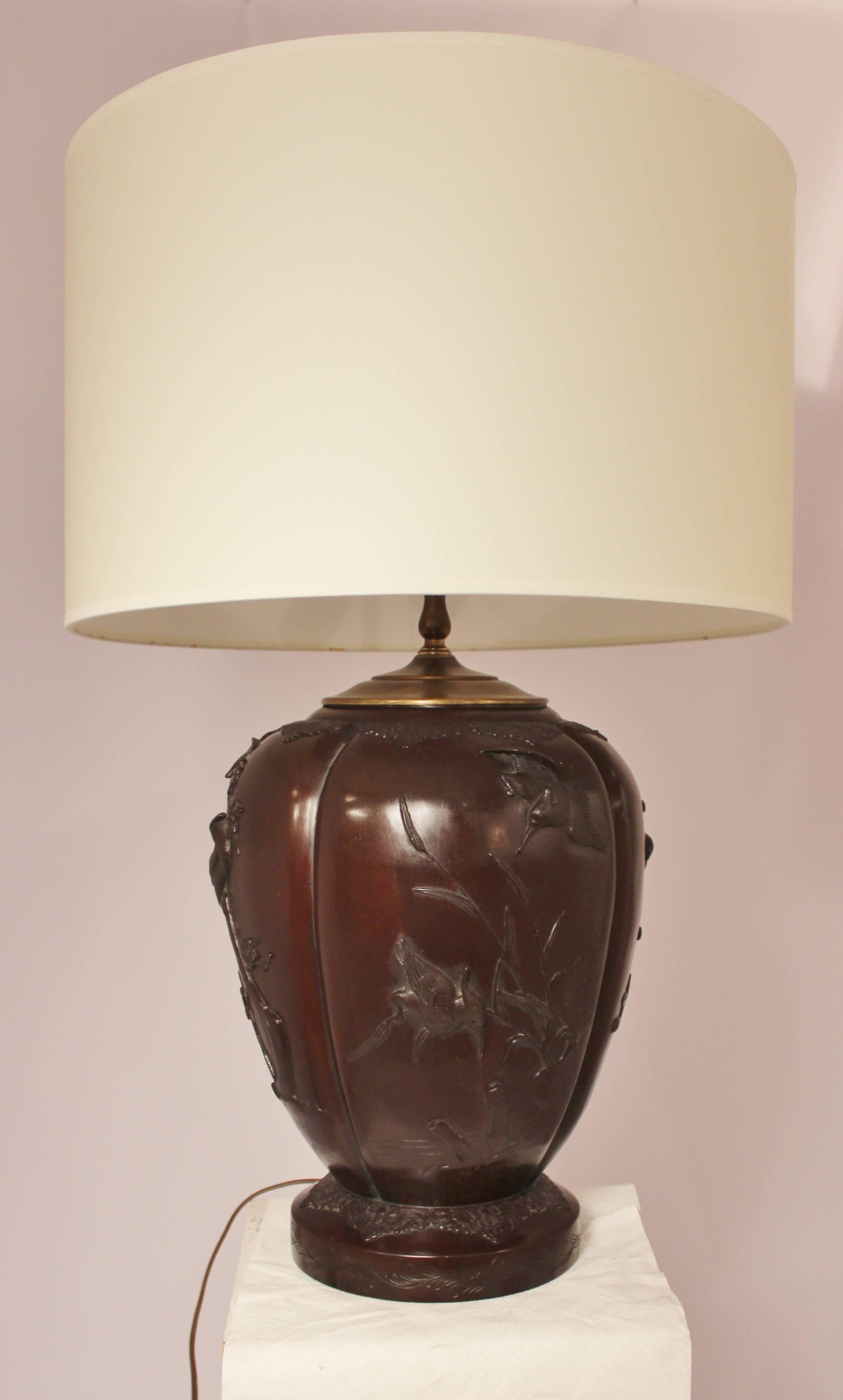 Japanese Meiji Period Bronze Urn Now as a Lamp In Excellent Condition In Lambertville, NJ