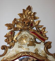 Italian Giltwood Carved Mirror with Asian Motif