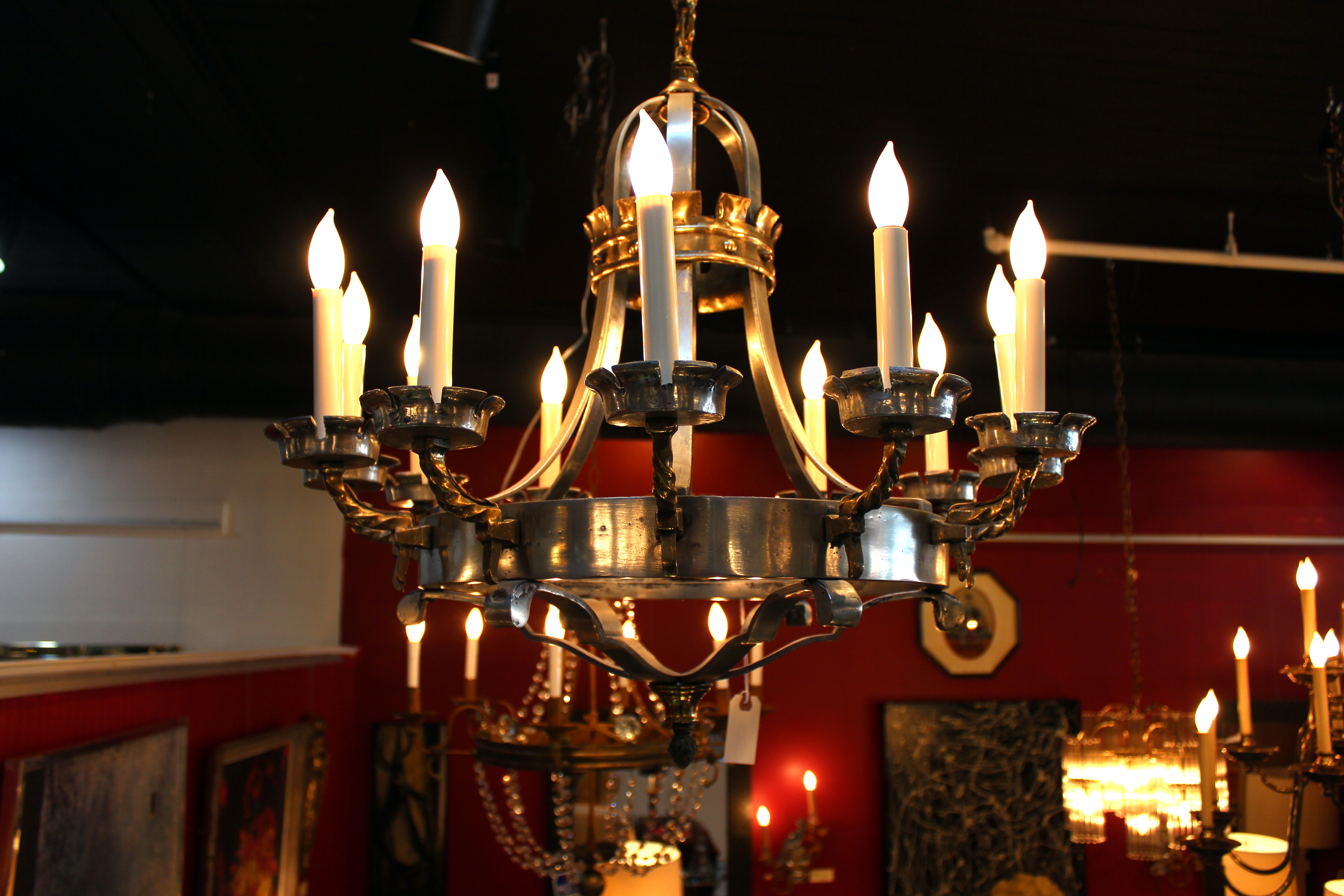 Polished Steel and Brass Renaissance Style Chandelier For Sale at ...