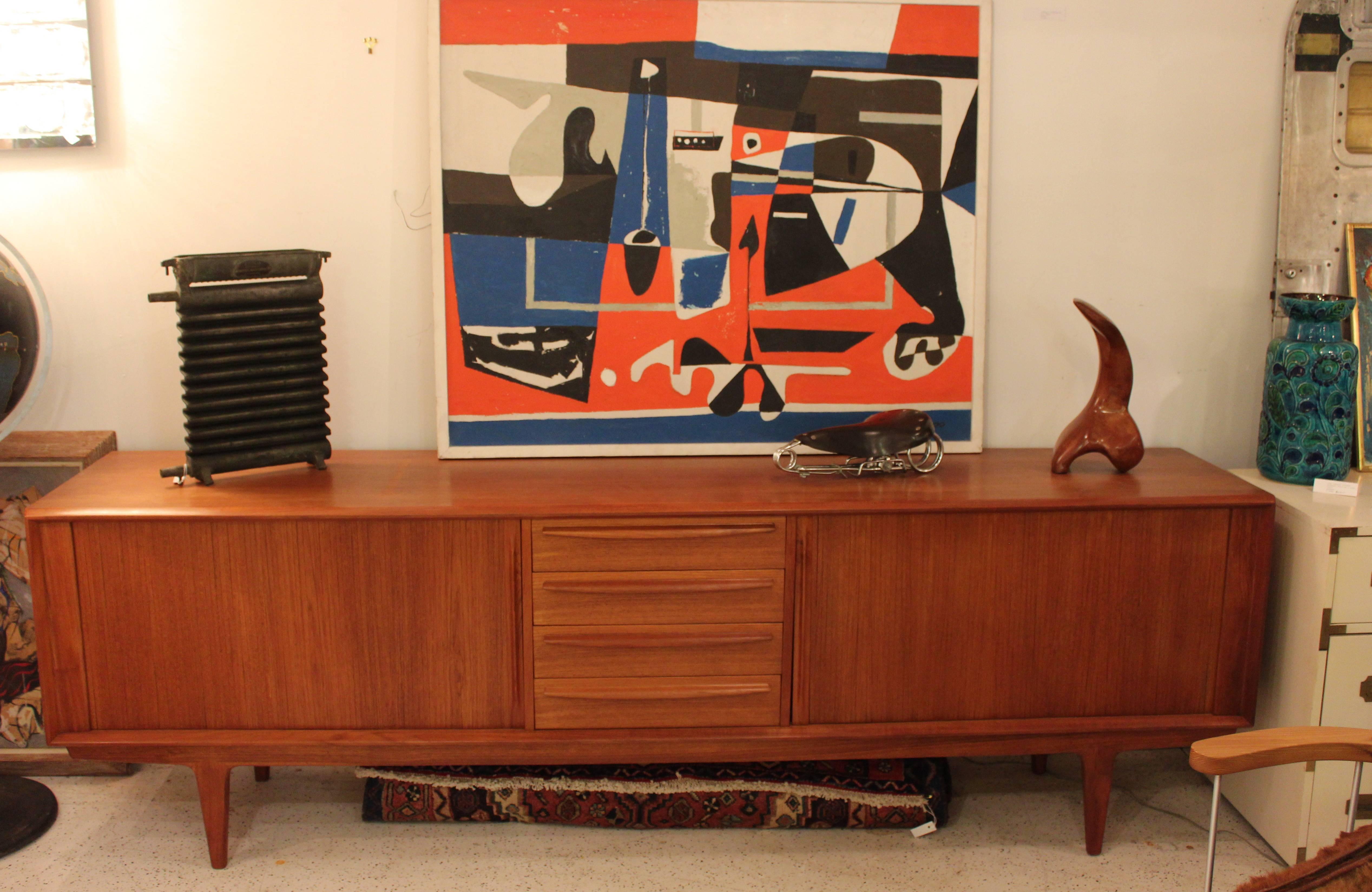 20th Century Mid-Century Modern Teak Tambour Credenza Cabinet with Drawers