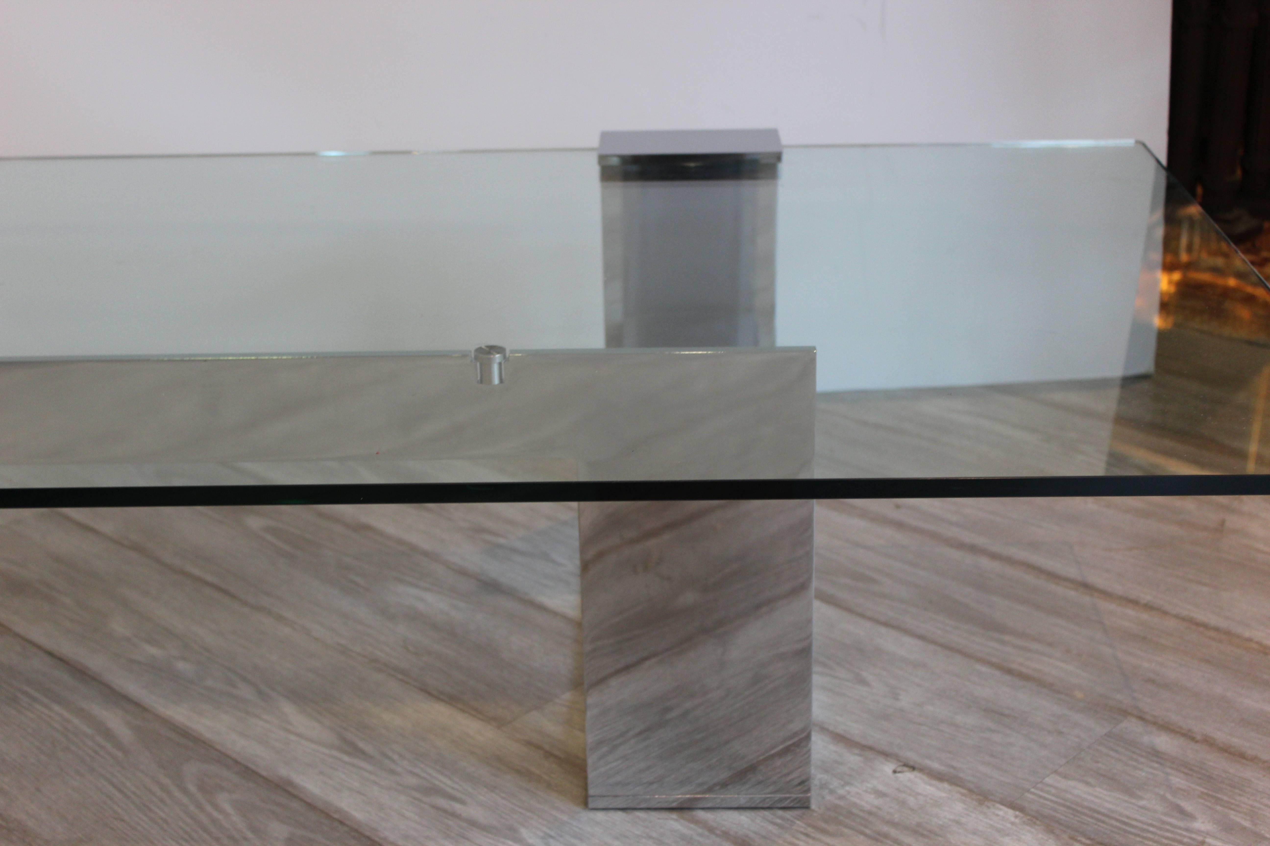 American Mid-Century Italian Design Asymmetrical Chrome and Glass Cocktail Table