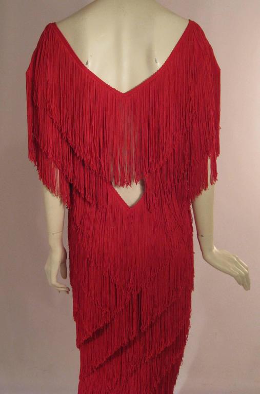 1980s Red Carpet Glam Wayne Clark Fringed Column Gown For Sale at 1stdibs
