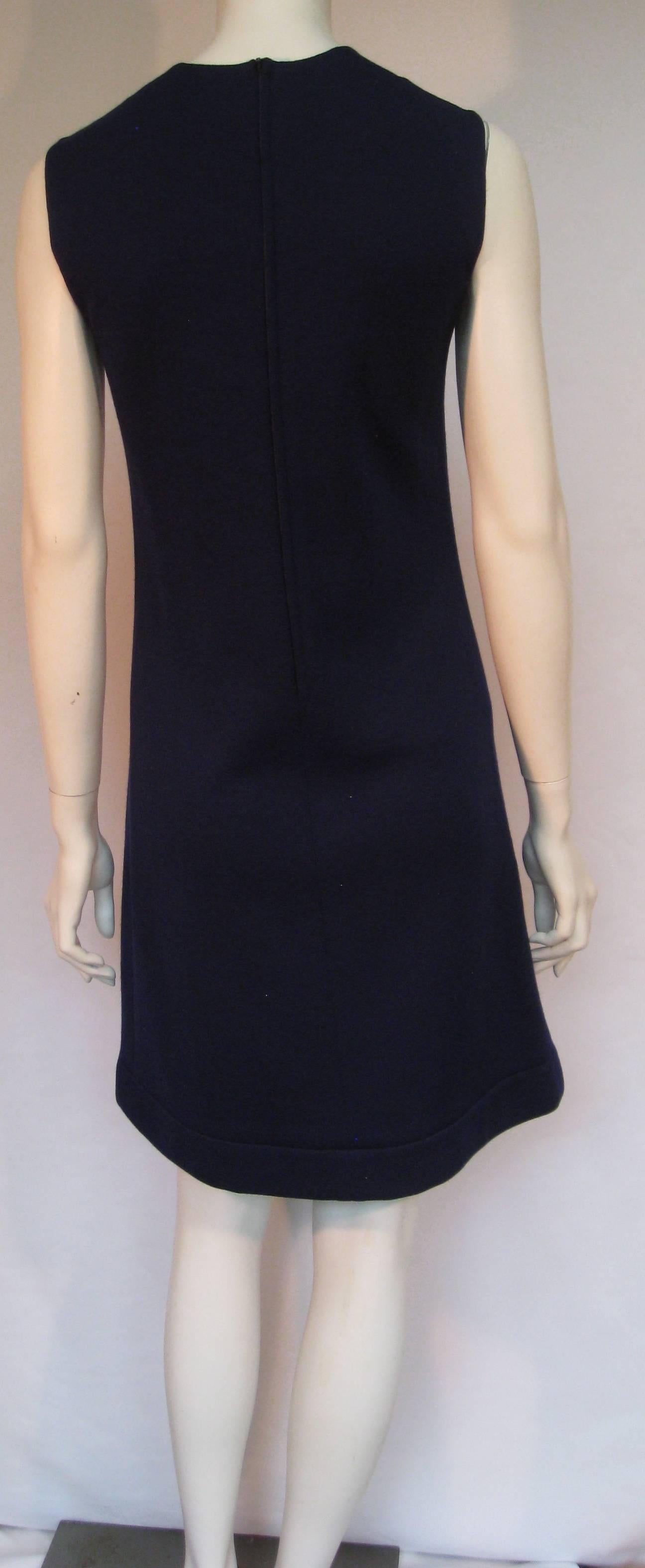 Iconic Space Age 1960s Pierre Cardin Navy Wool Shift 1