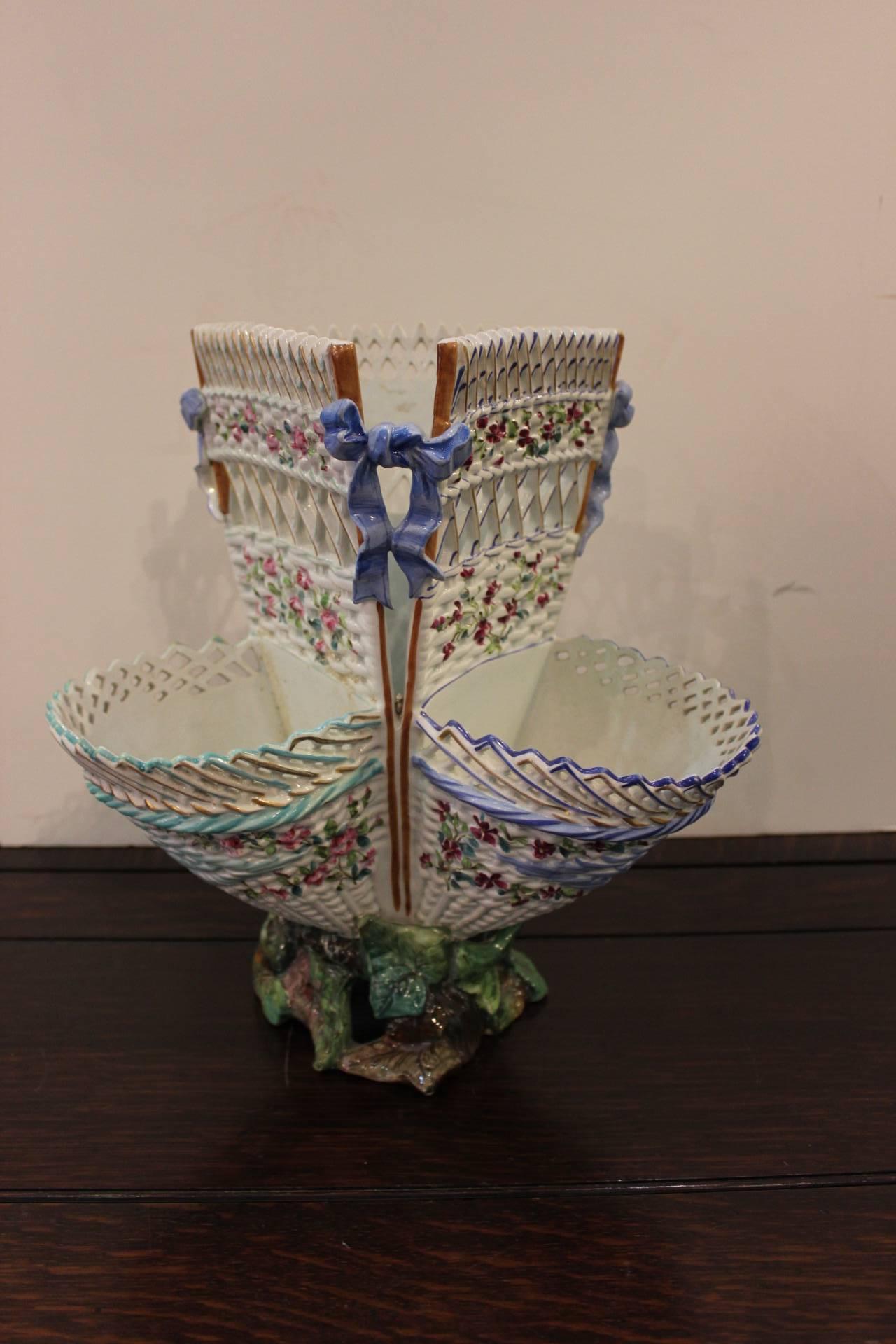 Hand-Painted French Reticulated Epergne by Louis Majorelle