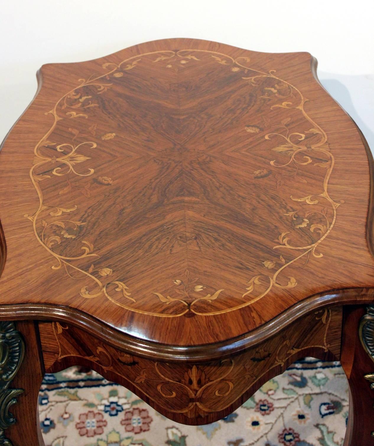 20th Century Charming French Rosewood and Figural Inlaid Table