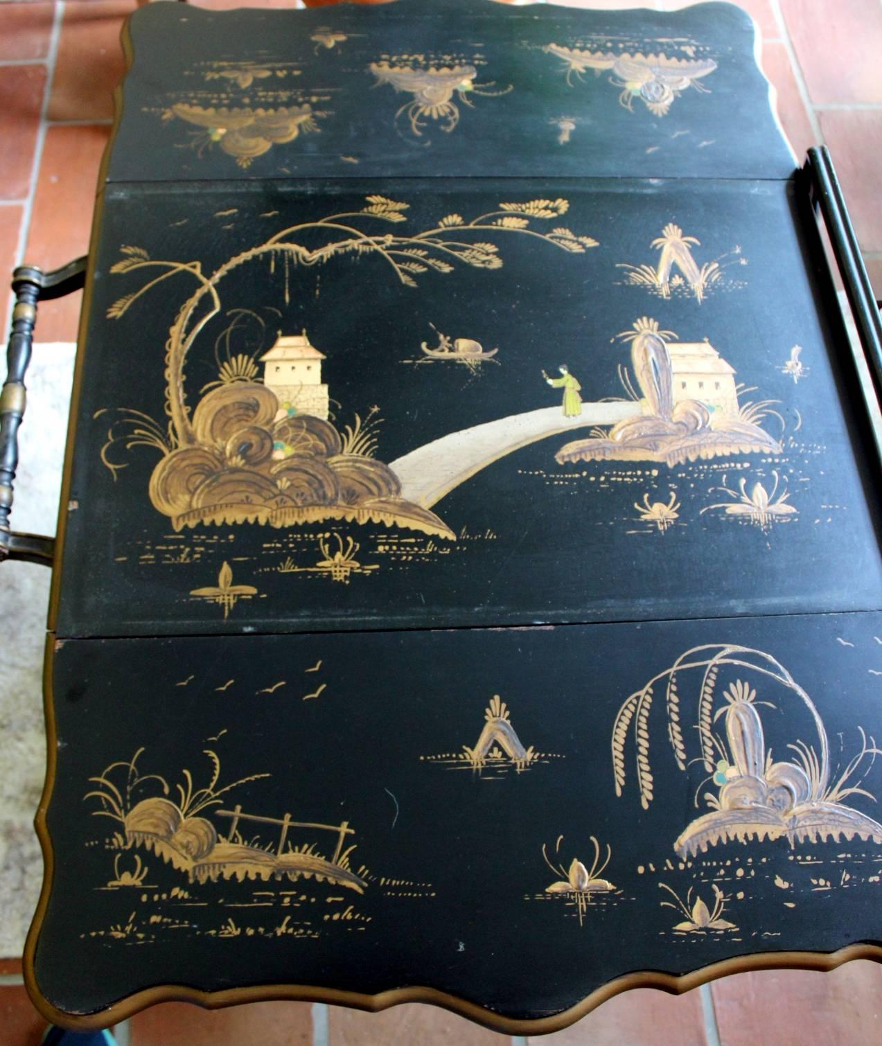 19th Century Chinoiserie Black with Gold Tea Cart
