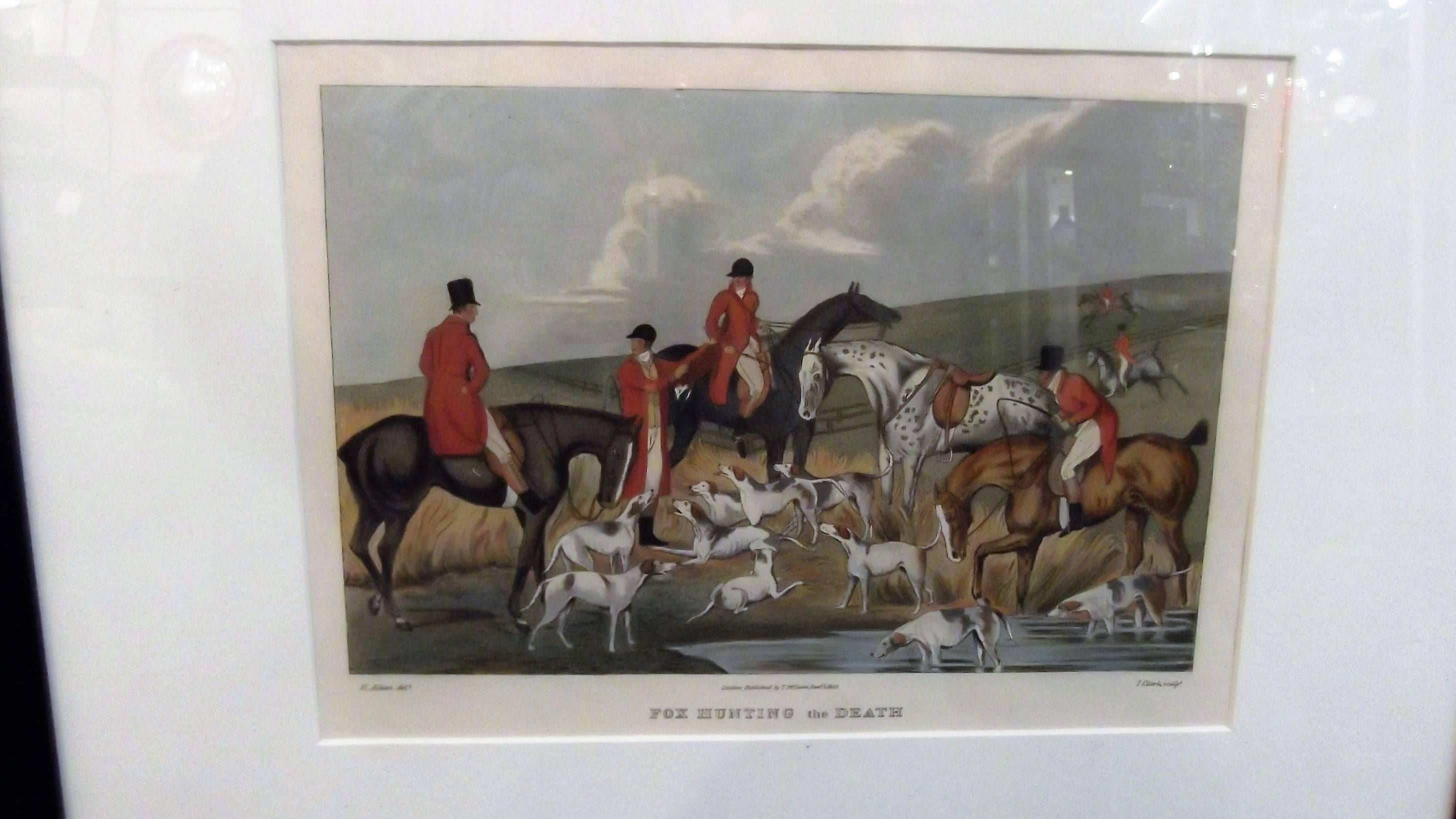 A pair of hand colored fox hunt engravings in ebonized frames by Henry Alken printed in 1820.
 Henry Alken was a keen huntsman and painted what he loved best: hunting and coaching scenes. The most famous of the Alken family of painters, Henry was