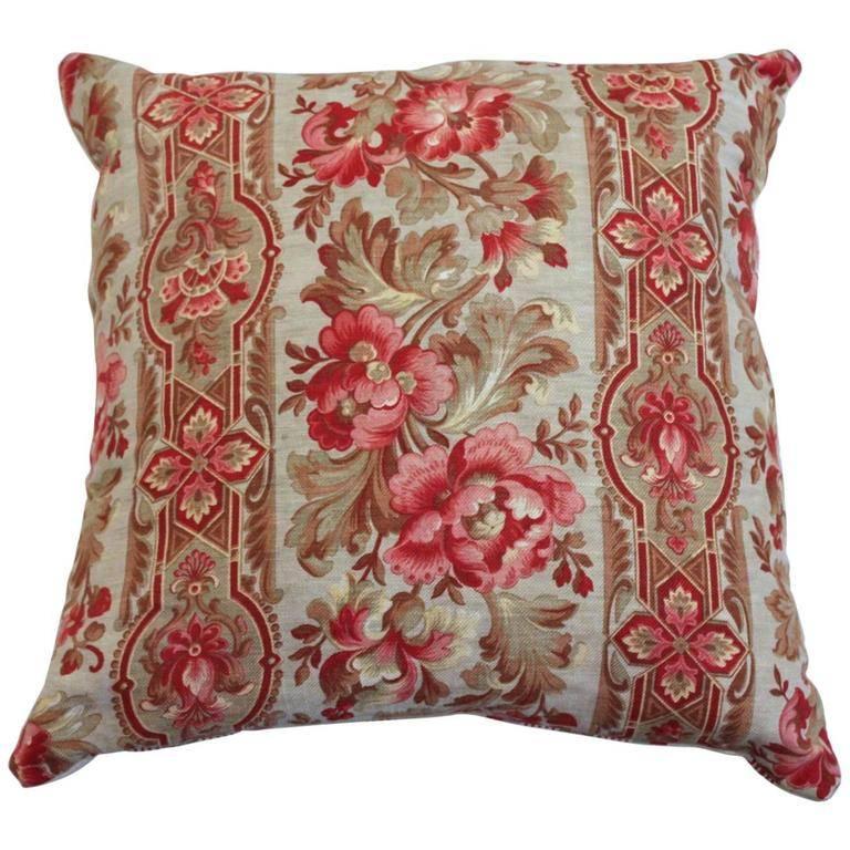 Hand-Crafted Pair of 19th Century French Floral and Ticking Pillows