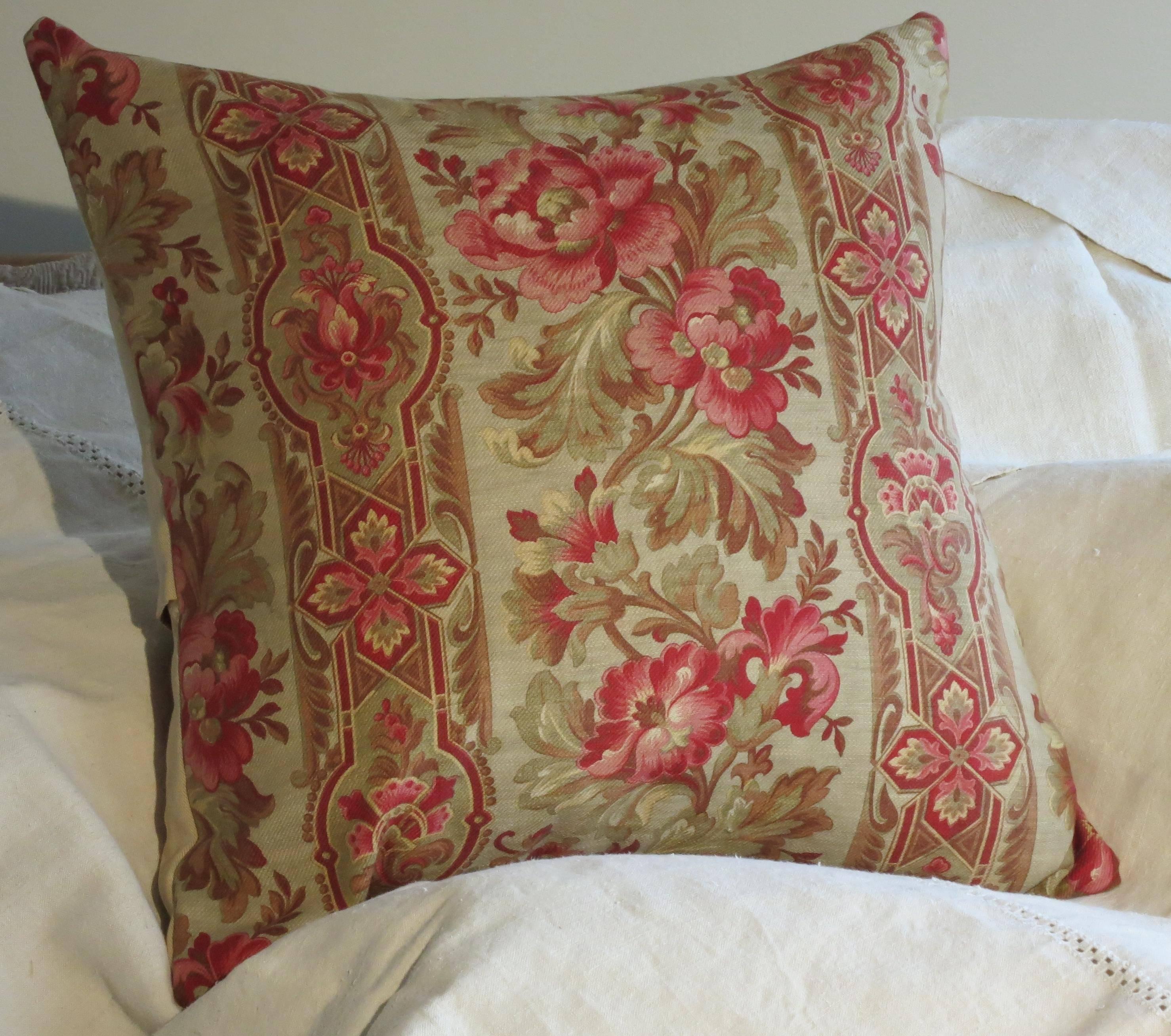 Pair of 19th Century French Floral and Ticking Pillows In Excellent Condition In Lambertville, NJ