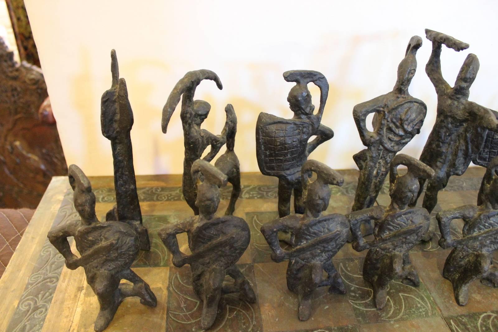 Mid-20th Century 1960s Giacometti Inspired Brutalist Bronze Chess Set