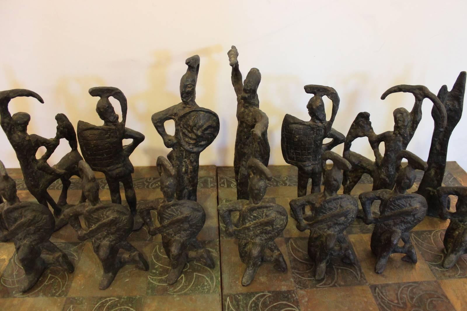 Brass 1960s Giacometti Inspired Brutalist Bronze Chess Set