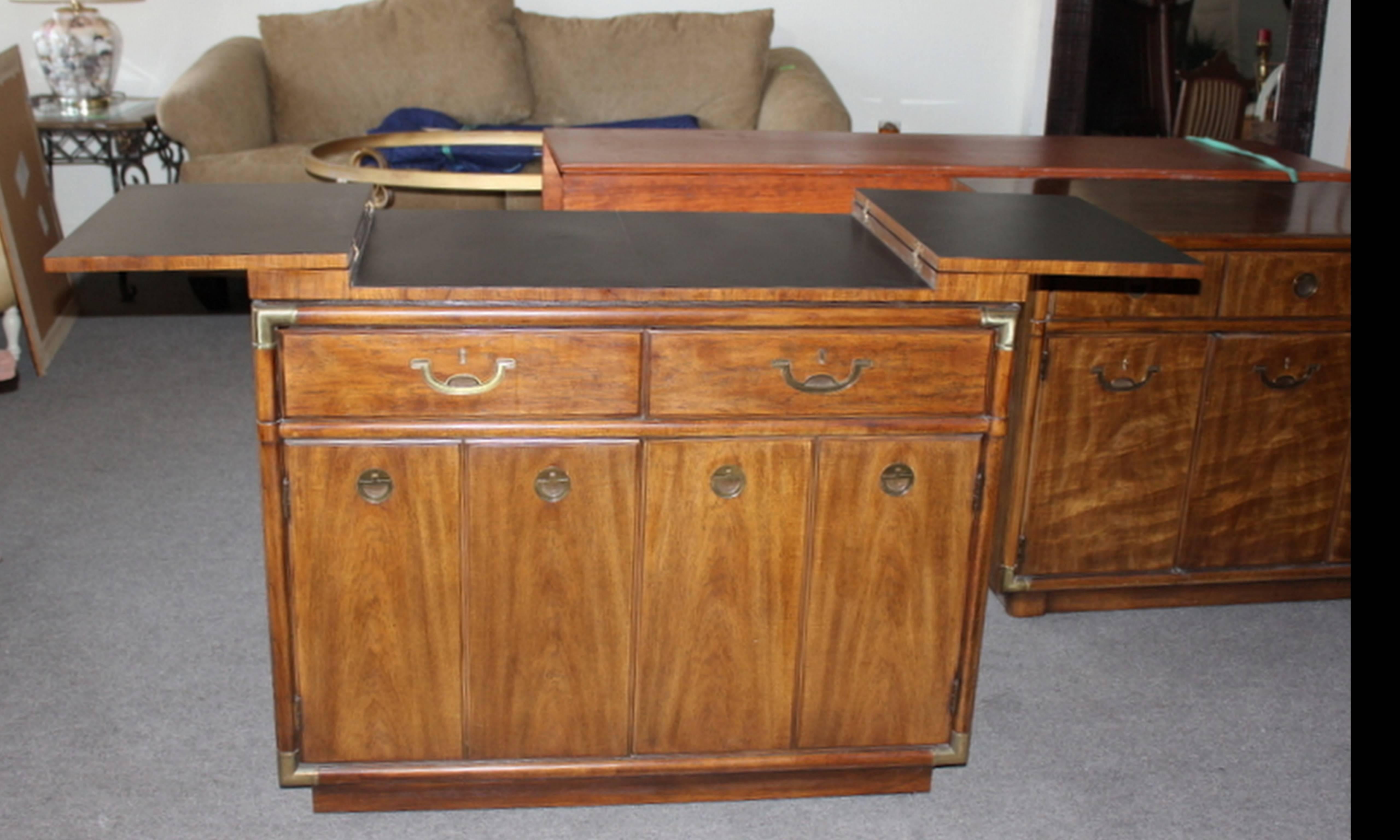 Mid-Century Modern Drexel Heritage Campaign Style Sideboard or Buffet on Rollers