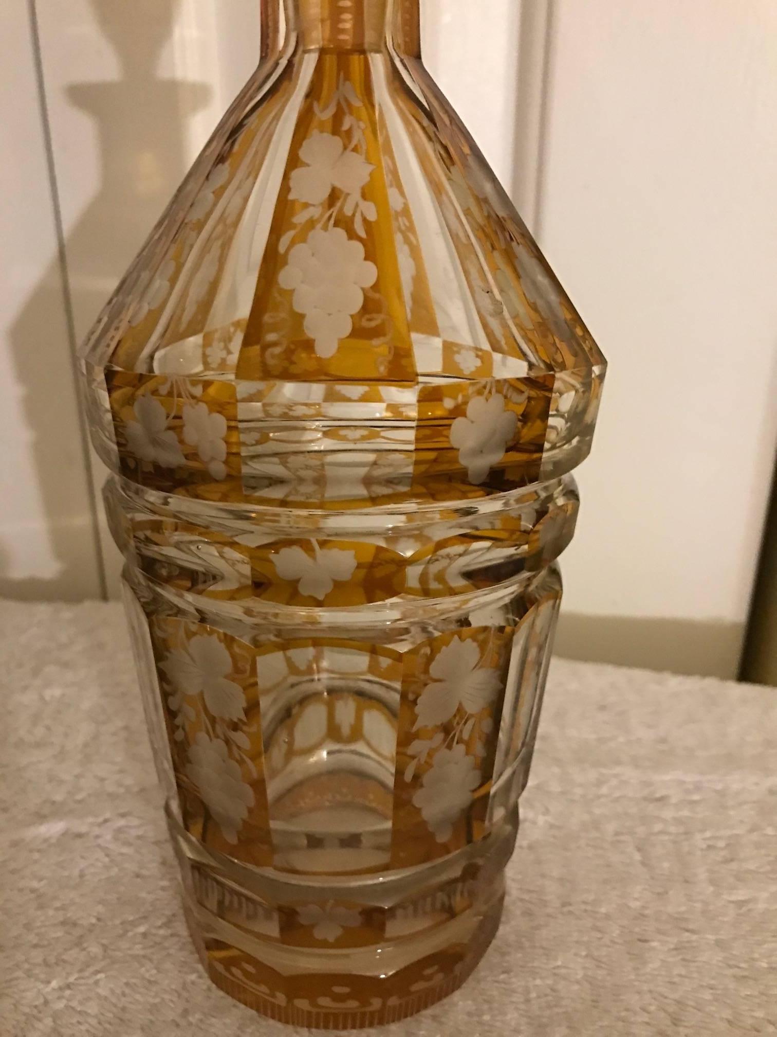 Edwardian Citrine Yellow Intaglio Cut to Clear Decanter
