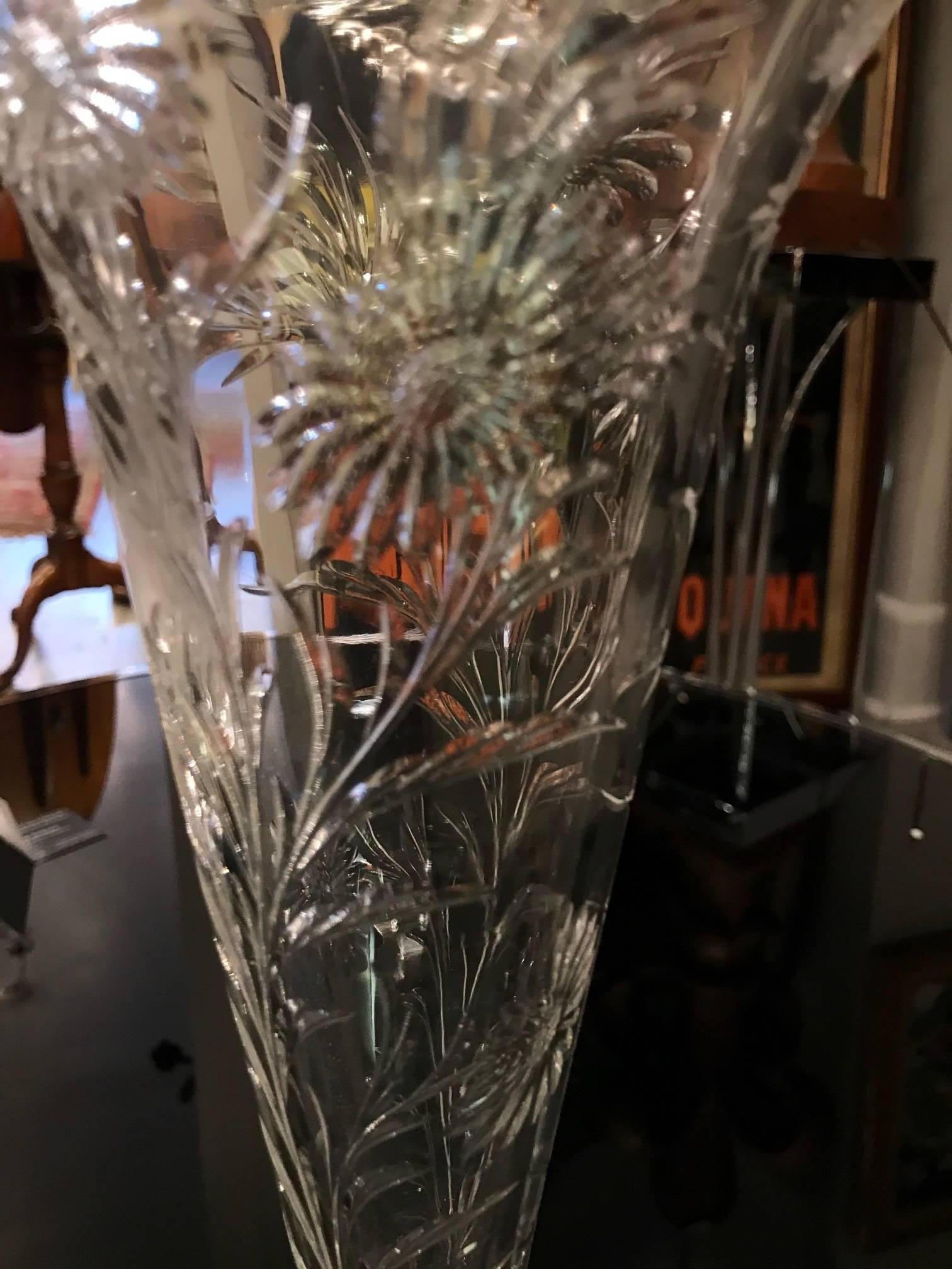 Blown Glass Intaglio Cut Glass Trumpet Vase by Sinclaire