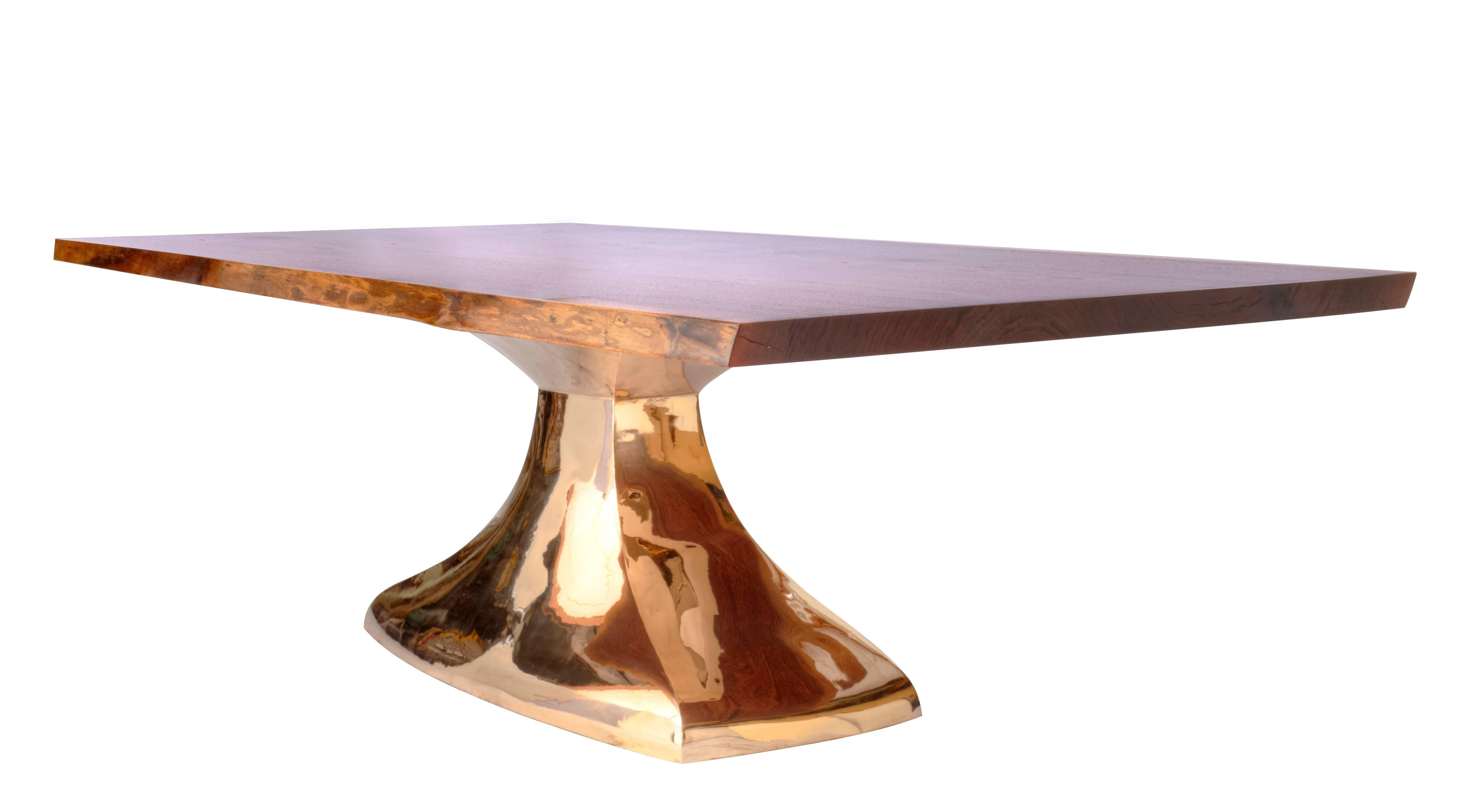 Modern Nine Foot Hand-Sculpted Bronze and Walnut Dining Table by Bret Cavanaugh