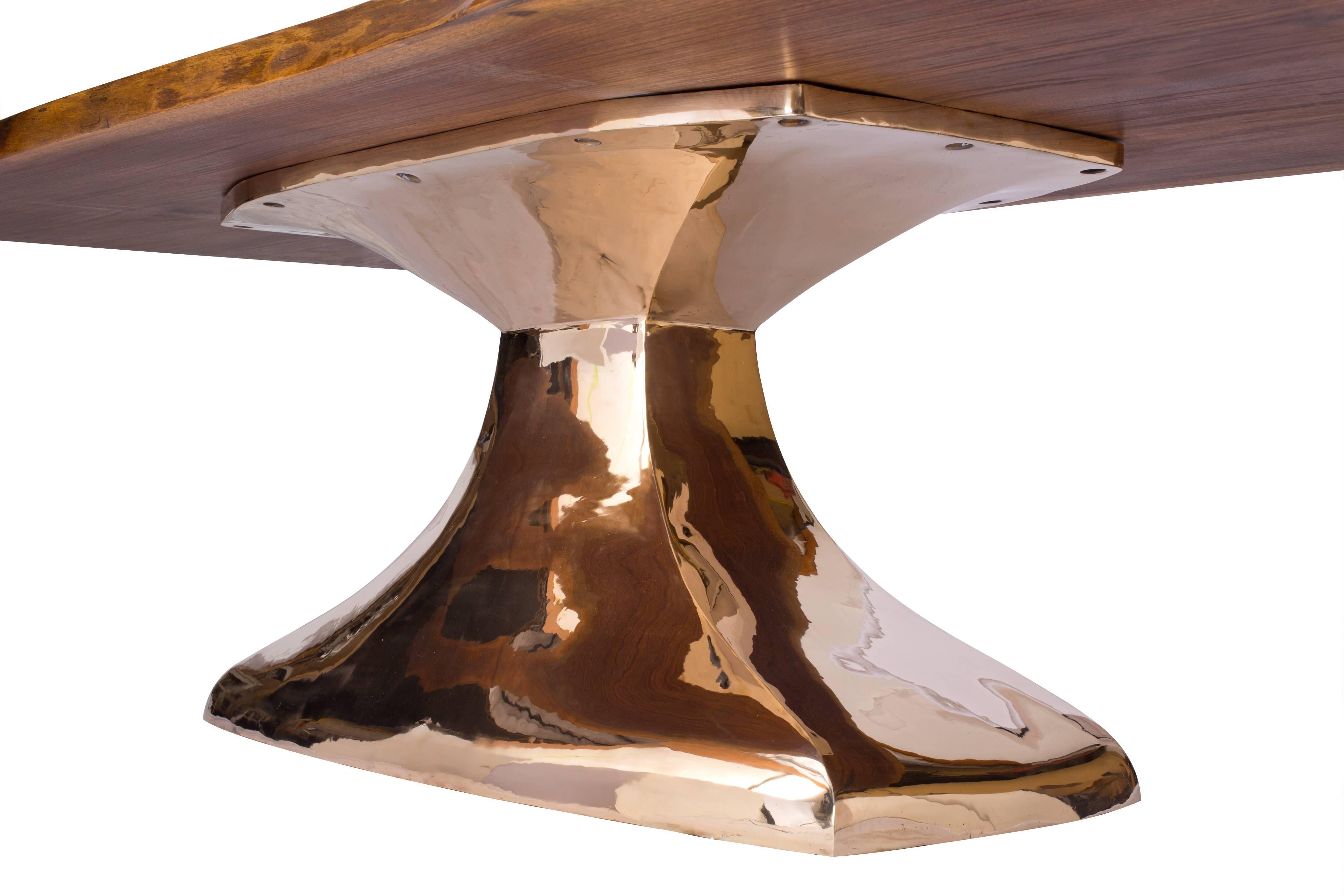 American Nine Foot Hand-Sculpted Bronze and Walnut Dining Table by Bret Cavanaugh
