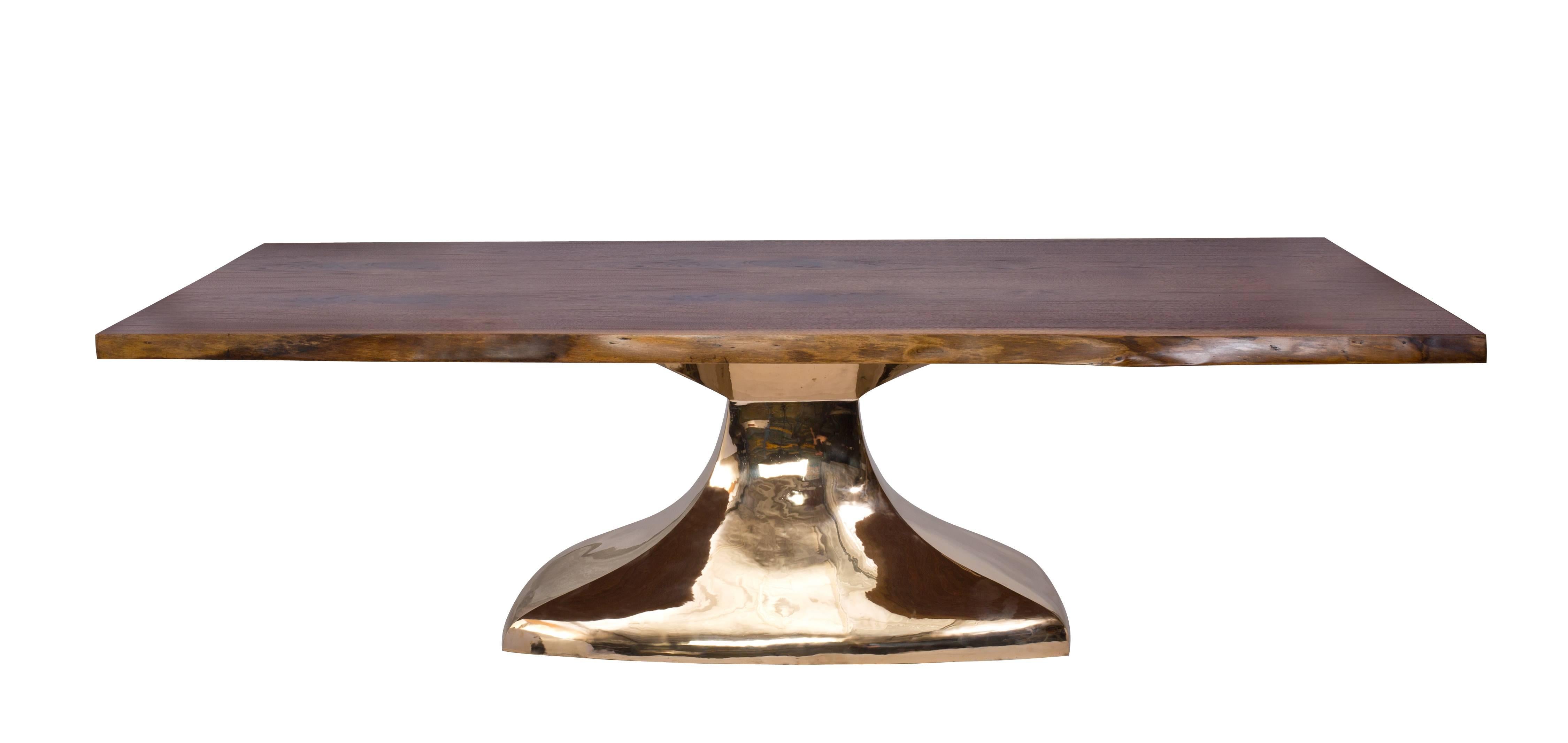 Hand-Carved Nine Foot Hand-Sculpted Bronze and Walnut Dining Table by Bret Cavanaugh