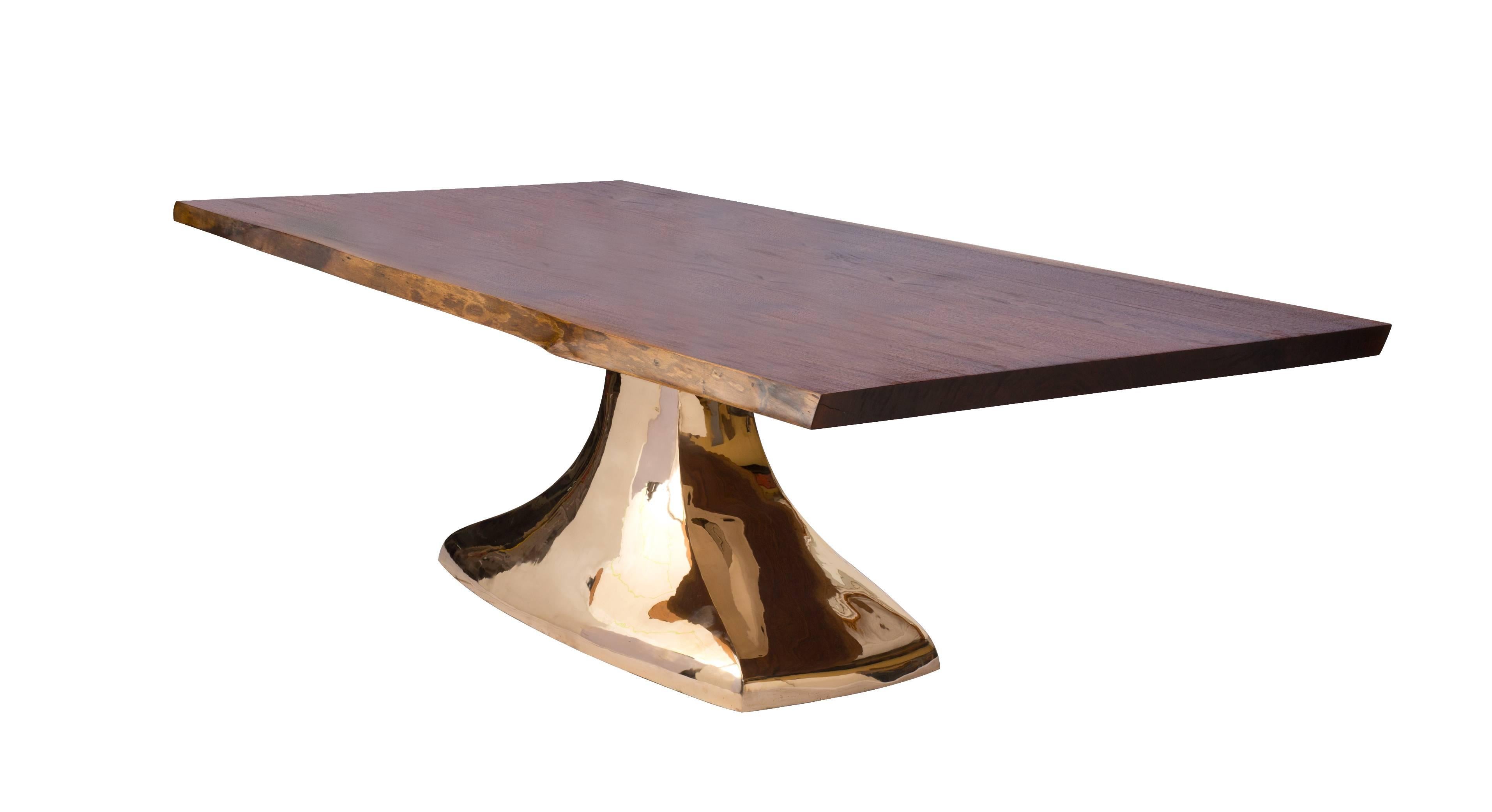 Nine Foot Hand-Sculpted Bronze and Walnut Dining Table by Bret Cavanaugh In Excellent Condition In Lambertville, NJ