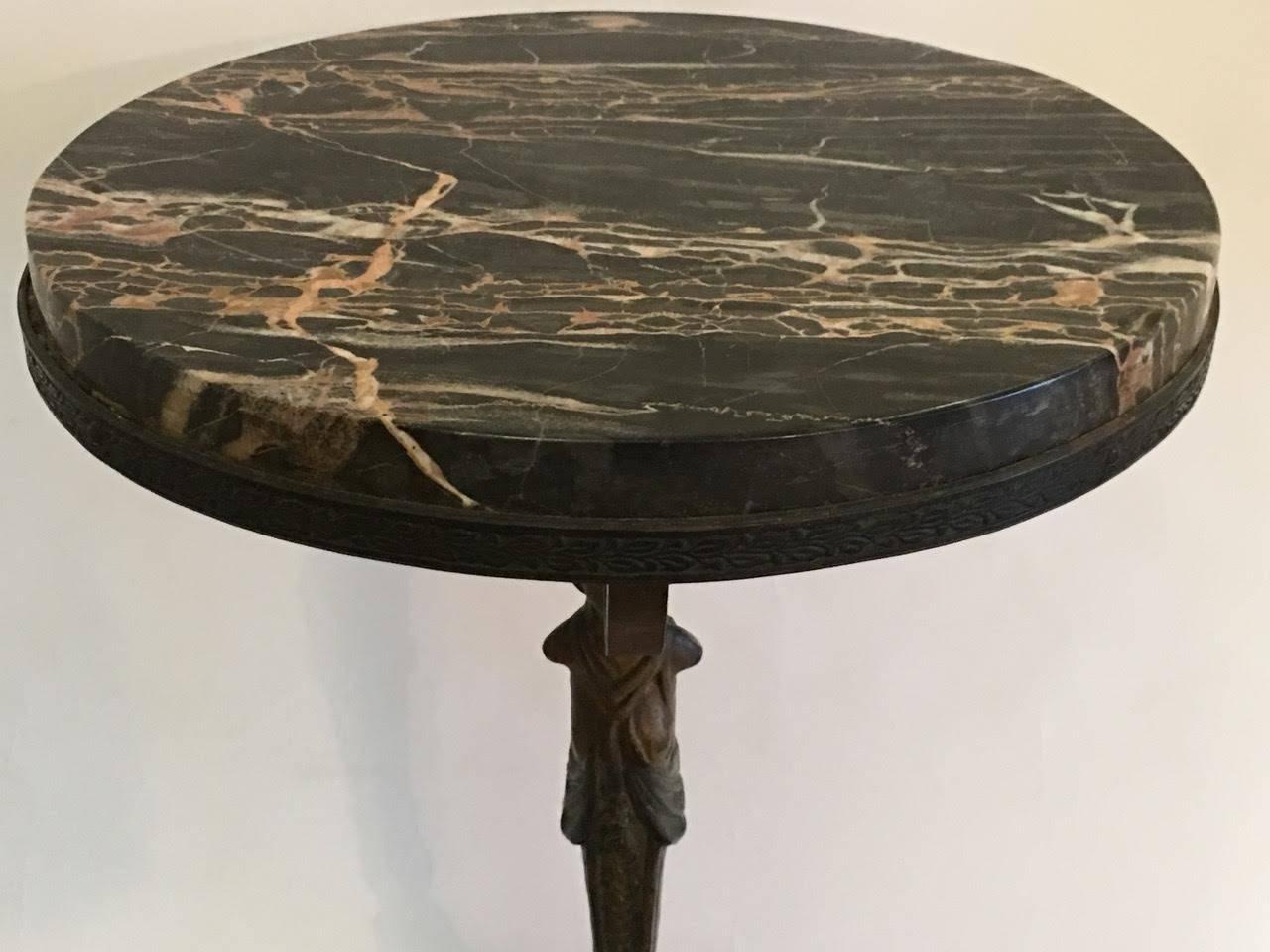 19th Century French Bronze Figural Pedestal Table with Marble Top 1