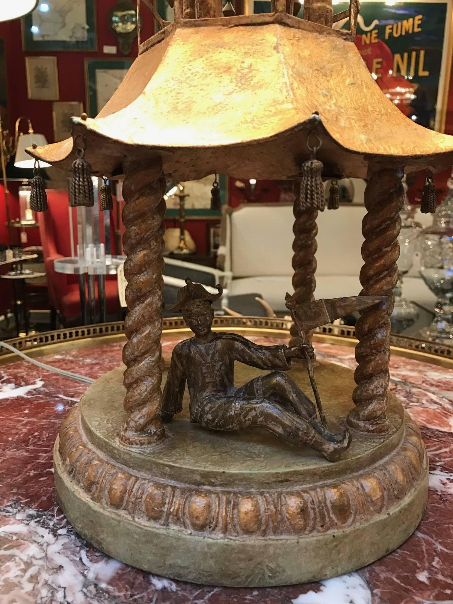 Unknown Whimsical Gilt Pagoda Temple Lamp