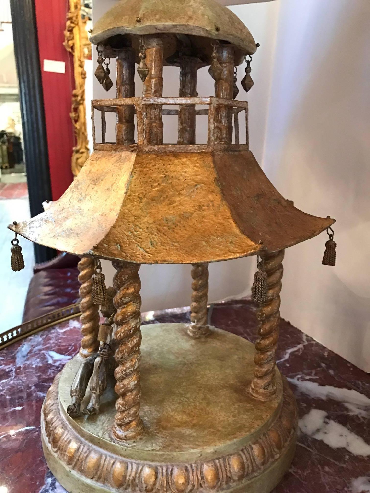 Whimsical Gilt Pagoda Temple Lamp In Excellent Condition In Lambertville, NJ