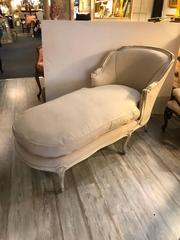 French Linen Chaise Longue with Scrubbed Painted Frame