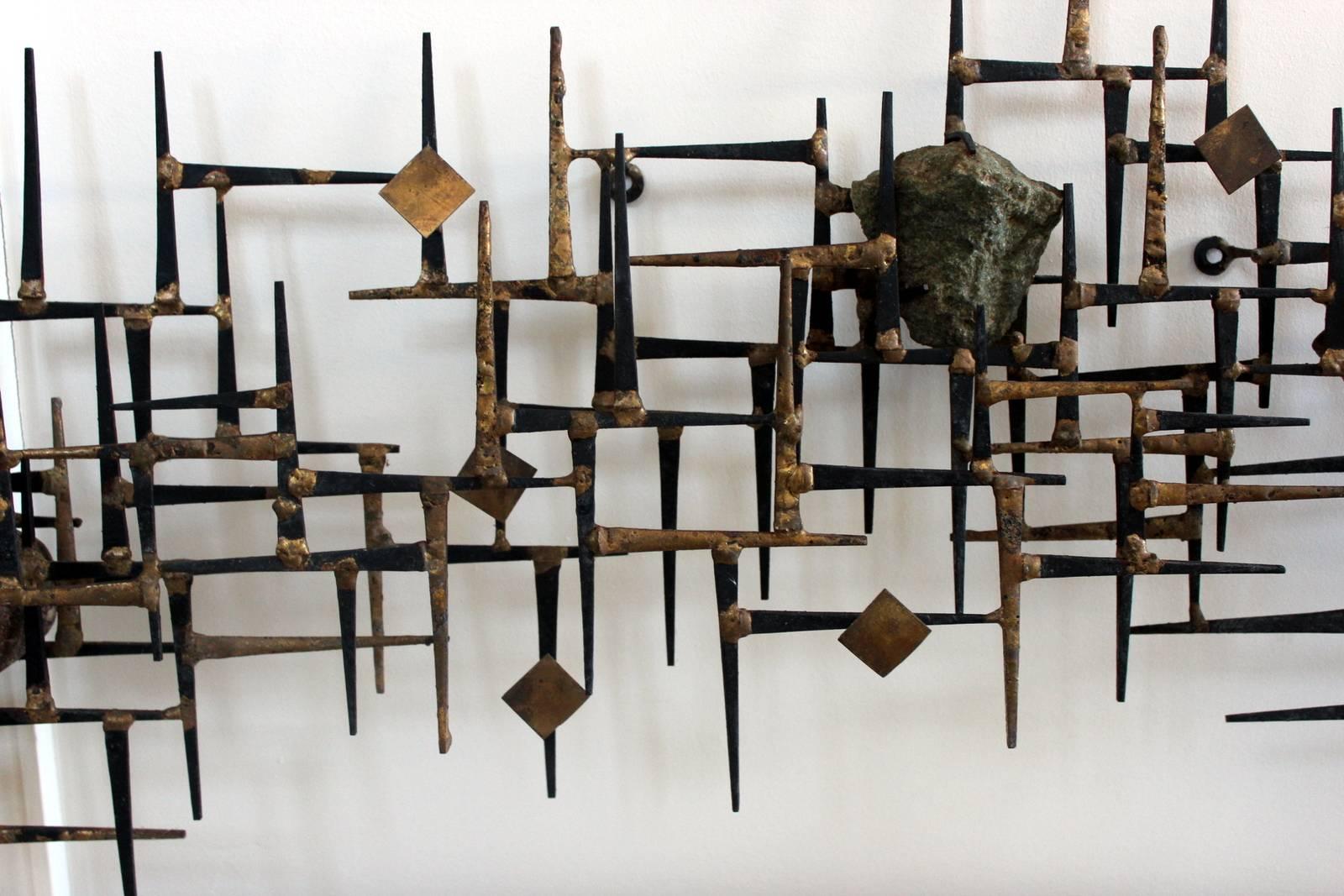 Brutalist Abstract Wall Mount Sculpture with Quartz Pieces by Jim Gary In Excellent Condition In Lambertville, NJ
