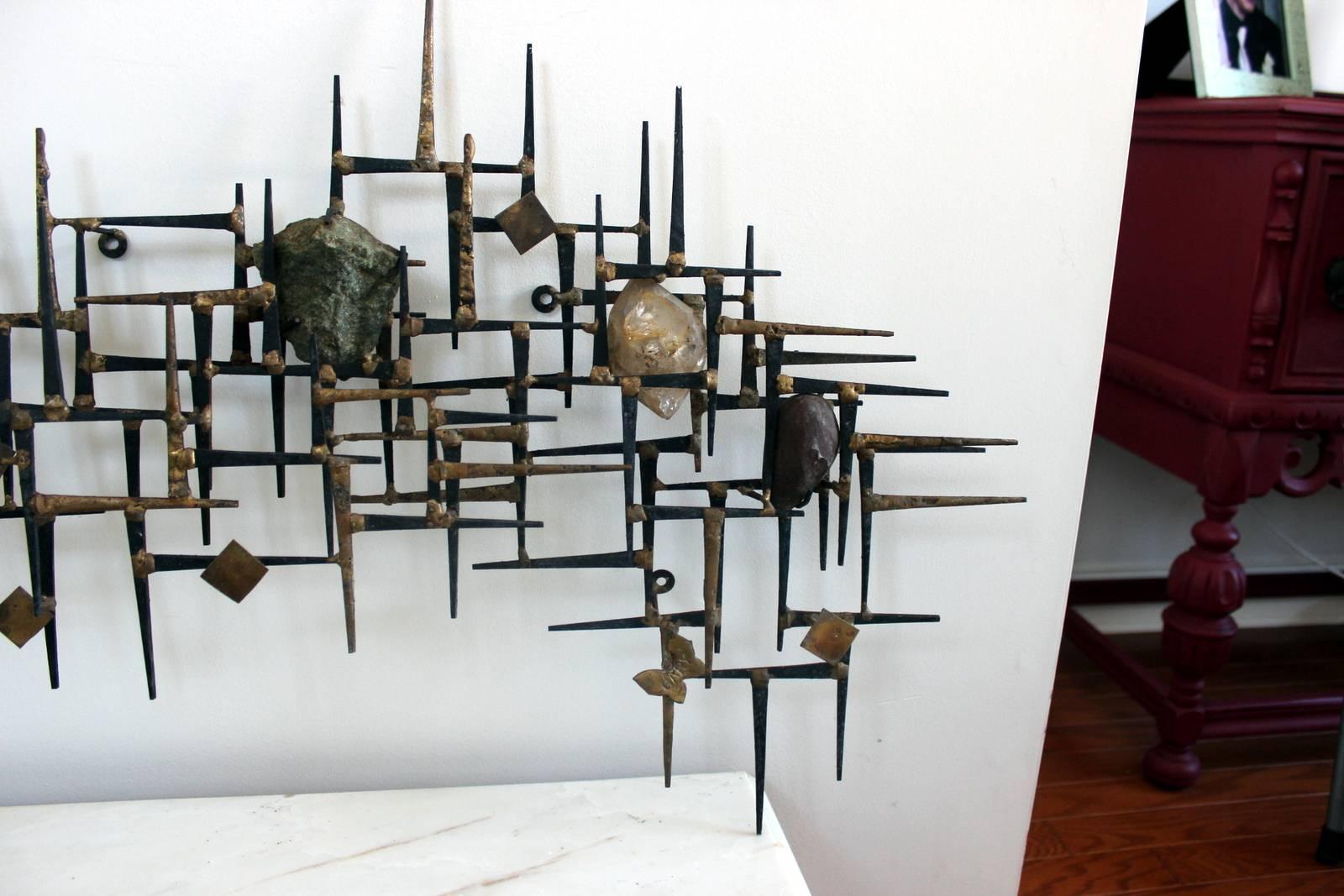 20th Century Brutalist Abstract Wall Mount Sculpture with Quartz Pieces by Jim Gary