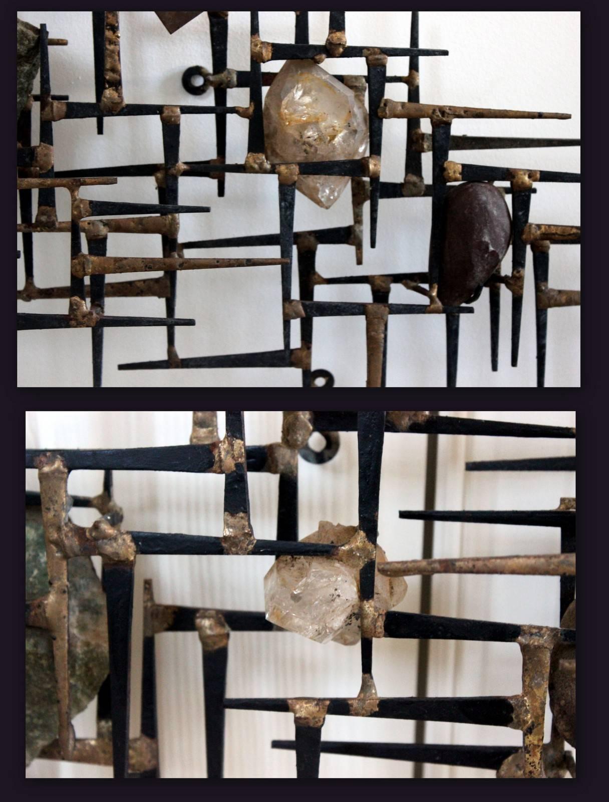 Brutalist Abstract Wall Mount Sculpture with Quartz Pieces by Jim Gary 1