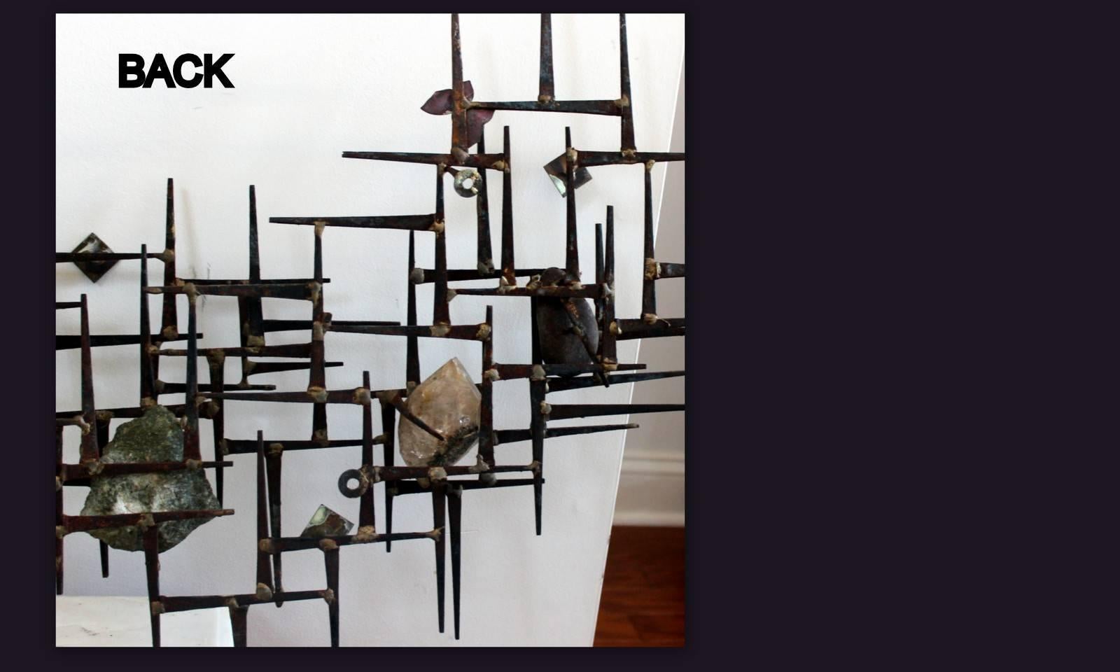 Brutalist Abstract Wall Mount Sculpture with Quartz Pieces by Jim Gary 3