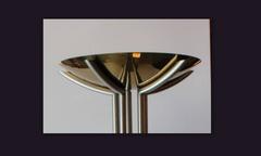 Pair of Lorin Marsh Brushed Steel and Brass Torchiere Floor Lamps