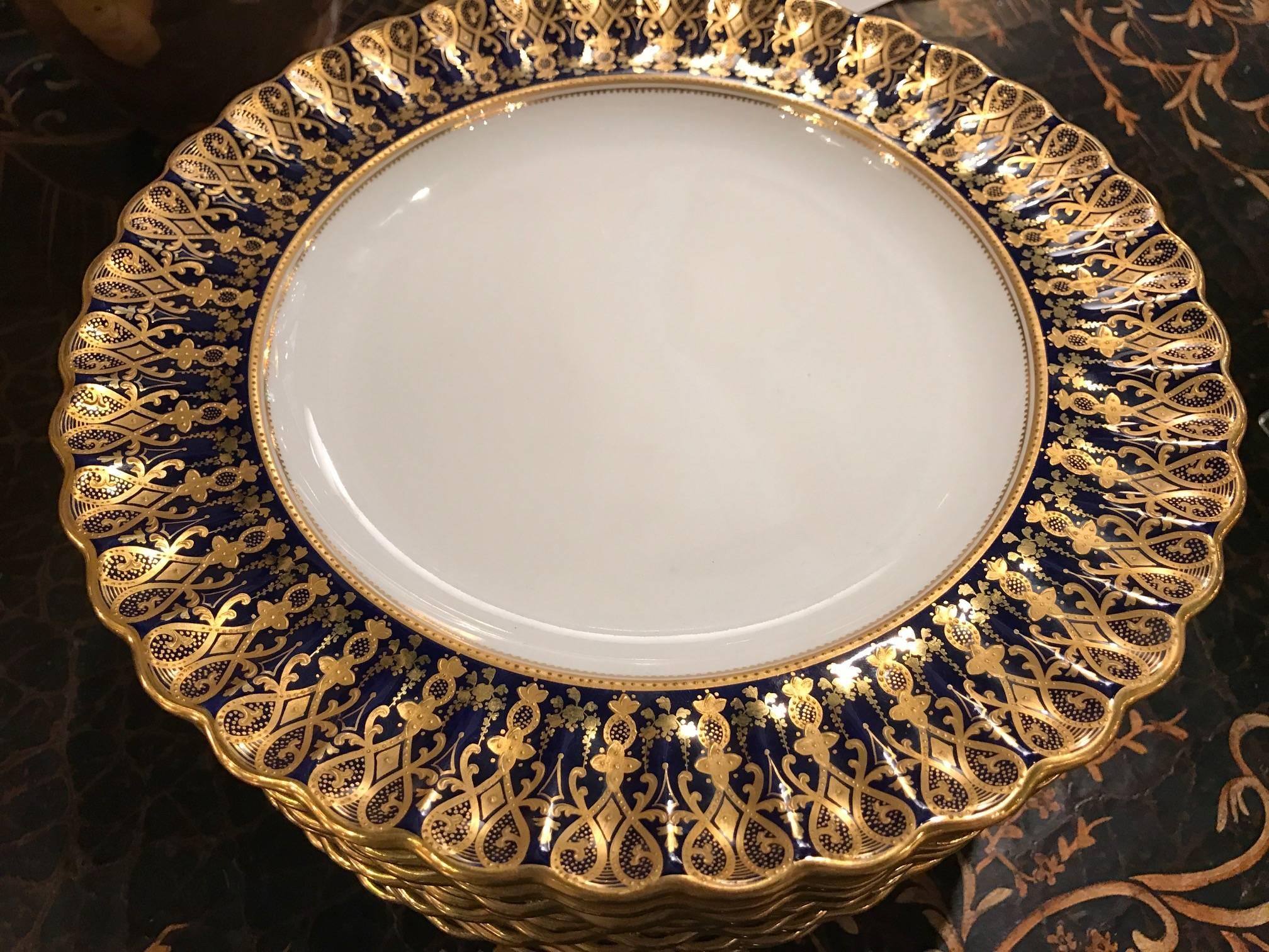 Set of 12 19th Century English Hand Gilt and Cobalt Plates by Copeland 3