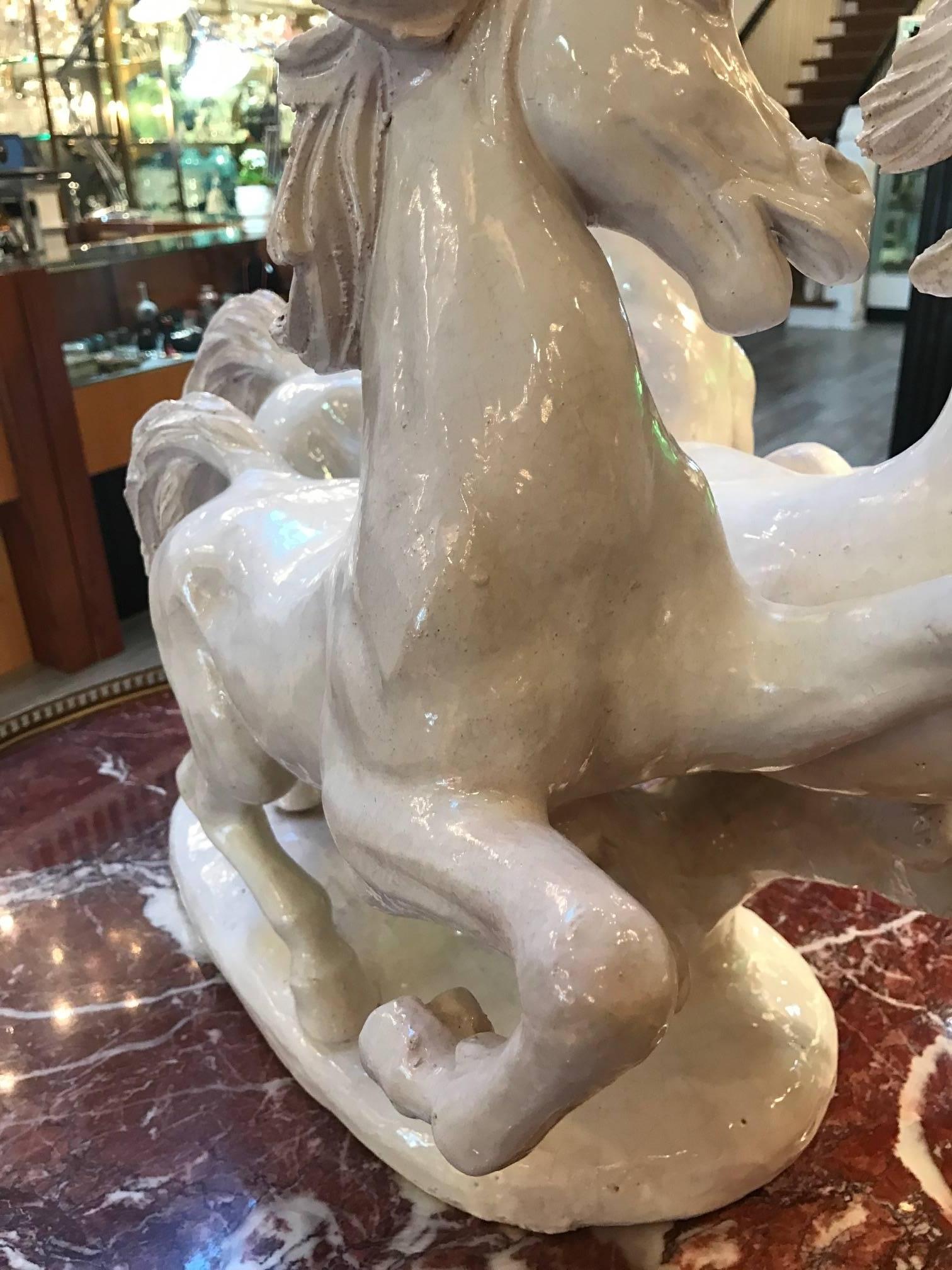 Irish Large Italian Blanc de Chine Sculpture of Running Stallions