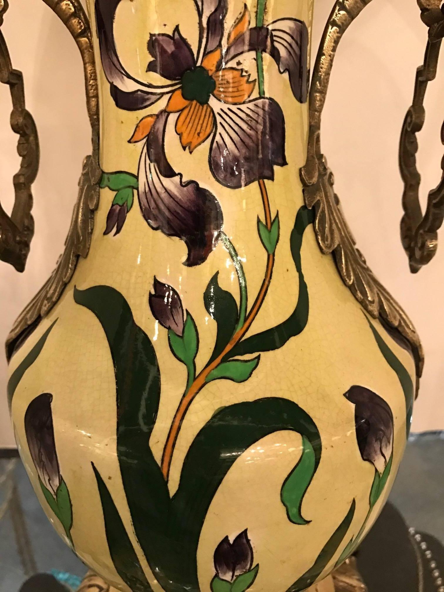 French Hand-Painted Table Lamp In Excellent Condition In Lambertville, NJ