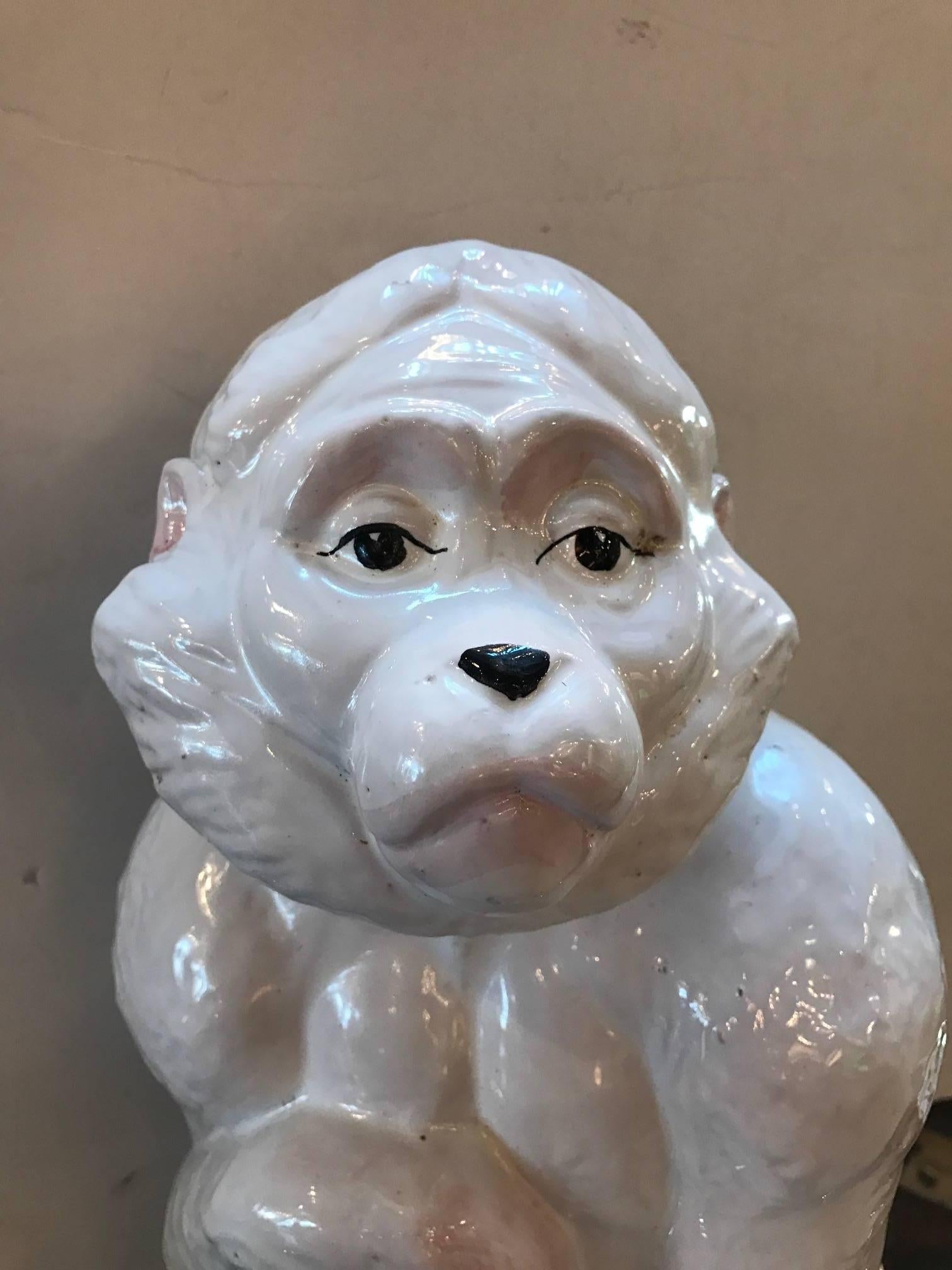 20th Century Italian Faience Sculpture of a Monkey