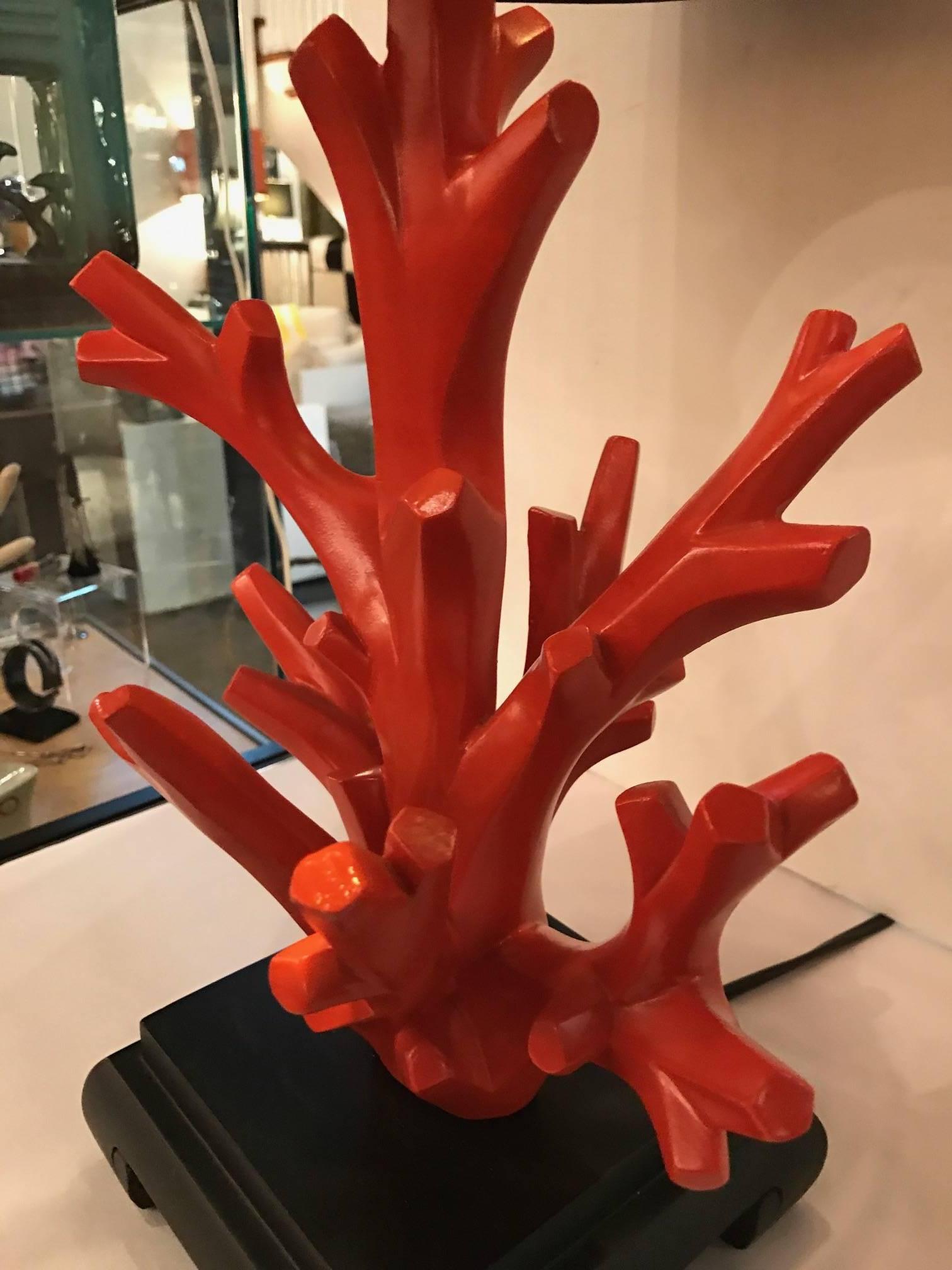 Pair of Abstract Faceted Faux Red Coral Table Lamps In Excellent Condition In Lambertville, NJ