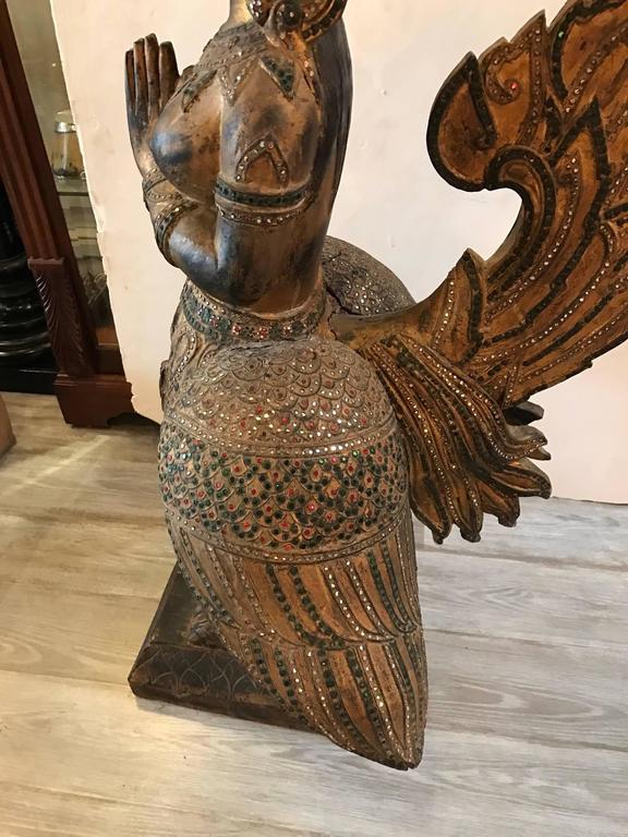 Large Antique Thai Statue Wood Carving Goddess For Sale at 1stDibs