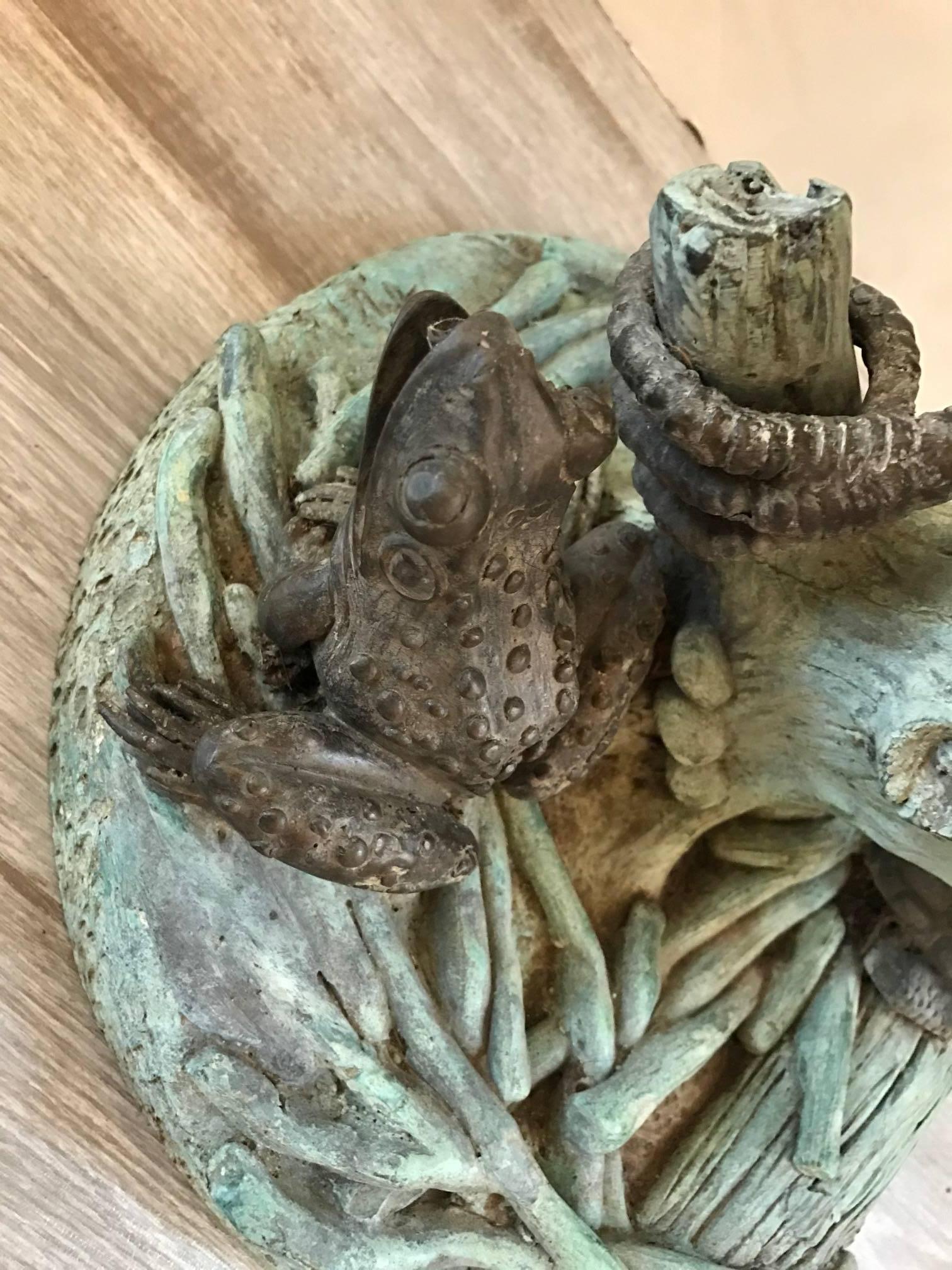 American Patinated Bronze Sculpture and Fountain of a Heron, Artist Signed