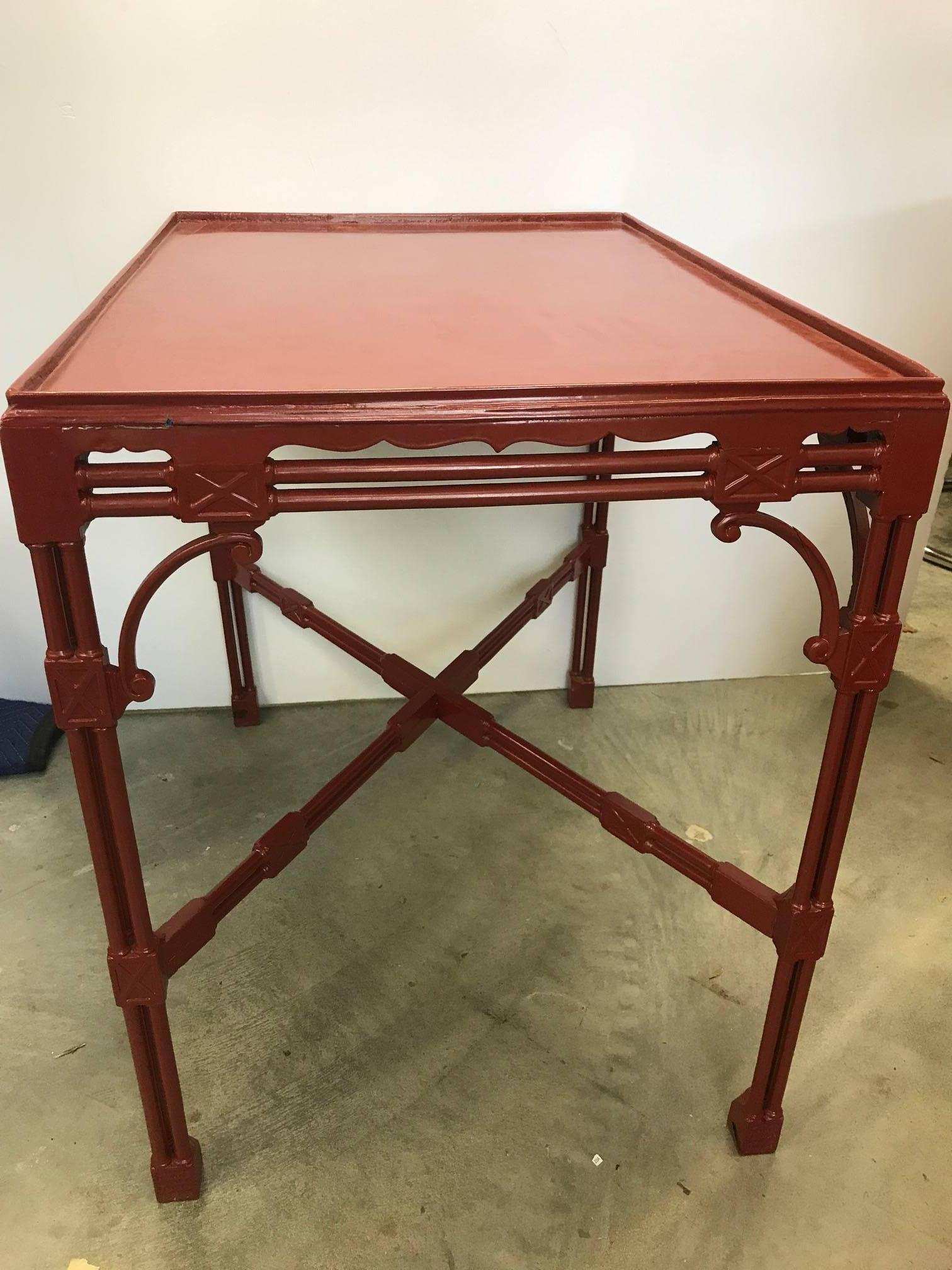 American Chinese Chippendale Tea Table in Cinnabar Red