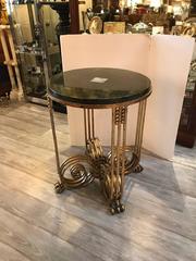 French Art Deco Wrought Iron Gueridon Table with Lacquer and Jade Top