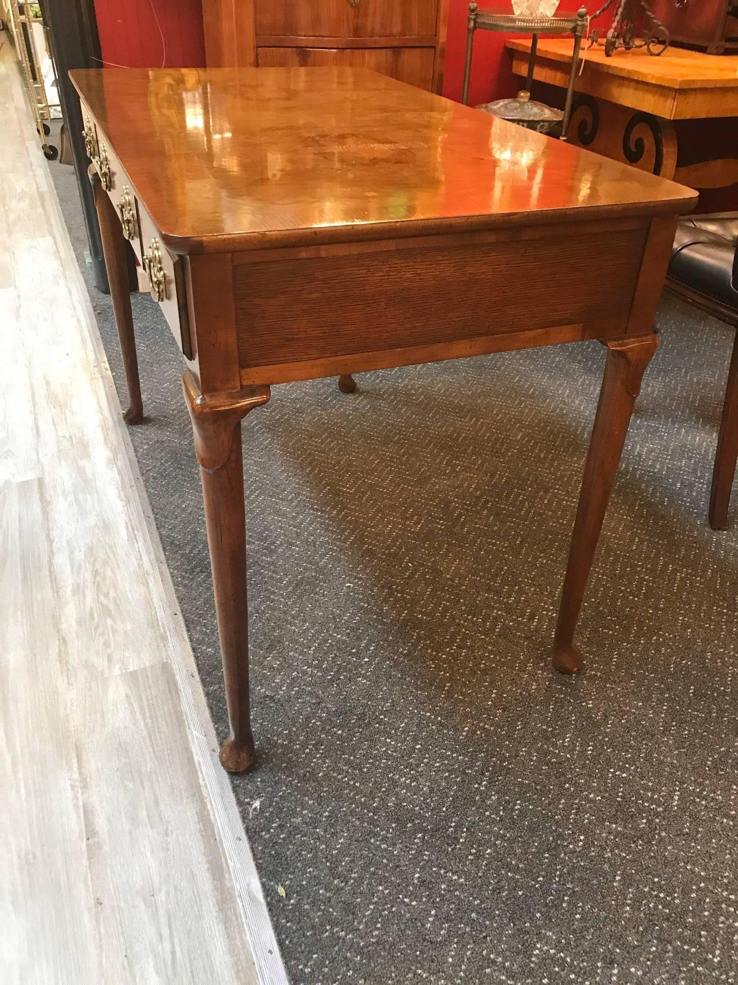 Brass Burl Walnut Writing Table Desk by Baker Furniture
