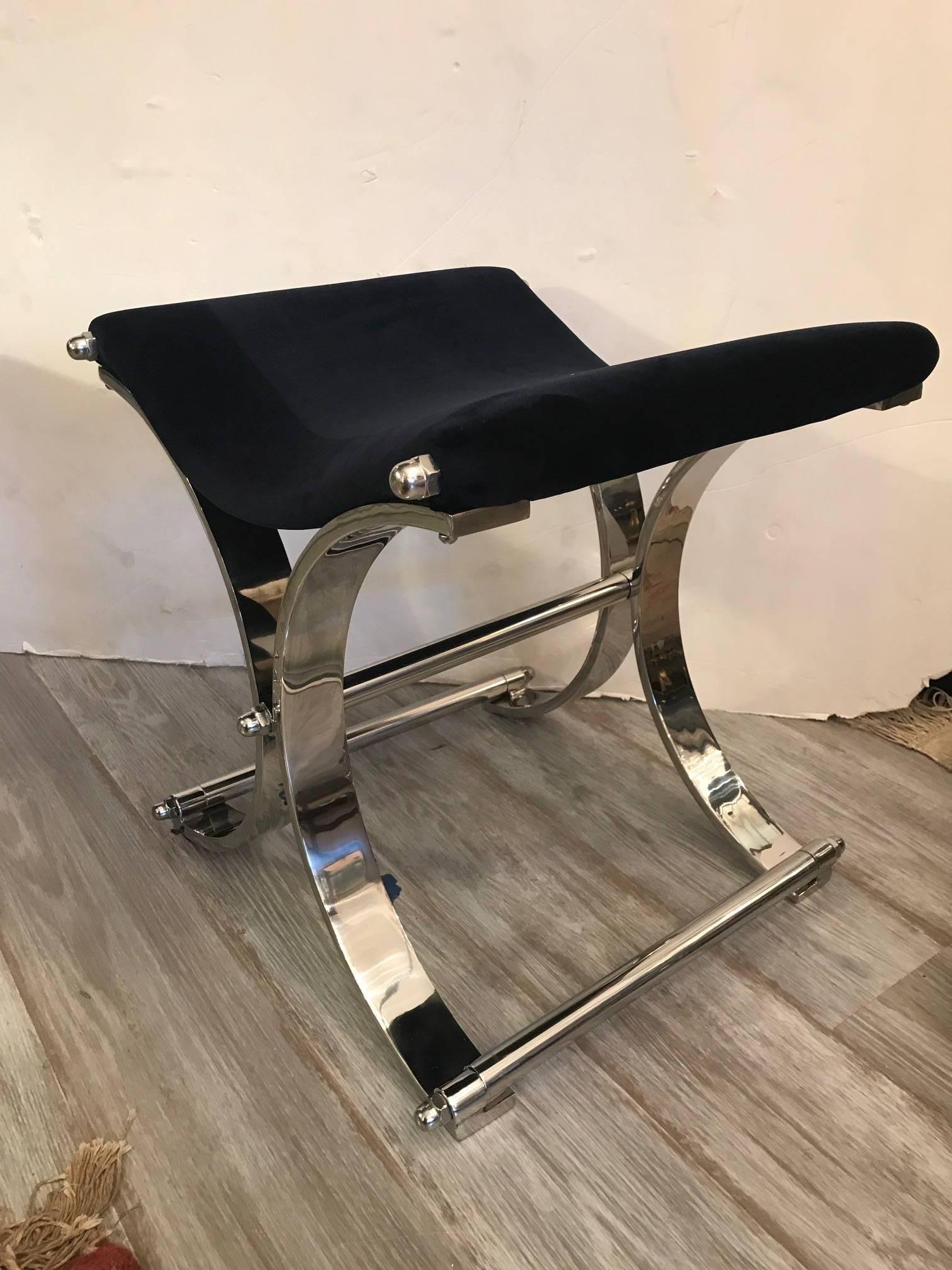 American Pair of Modern Chrome Saddle Seat Benches